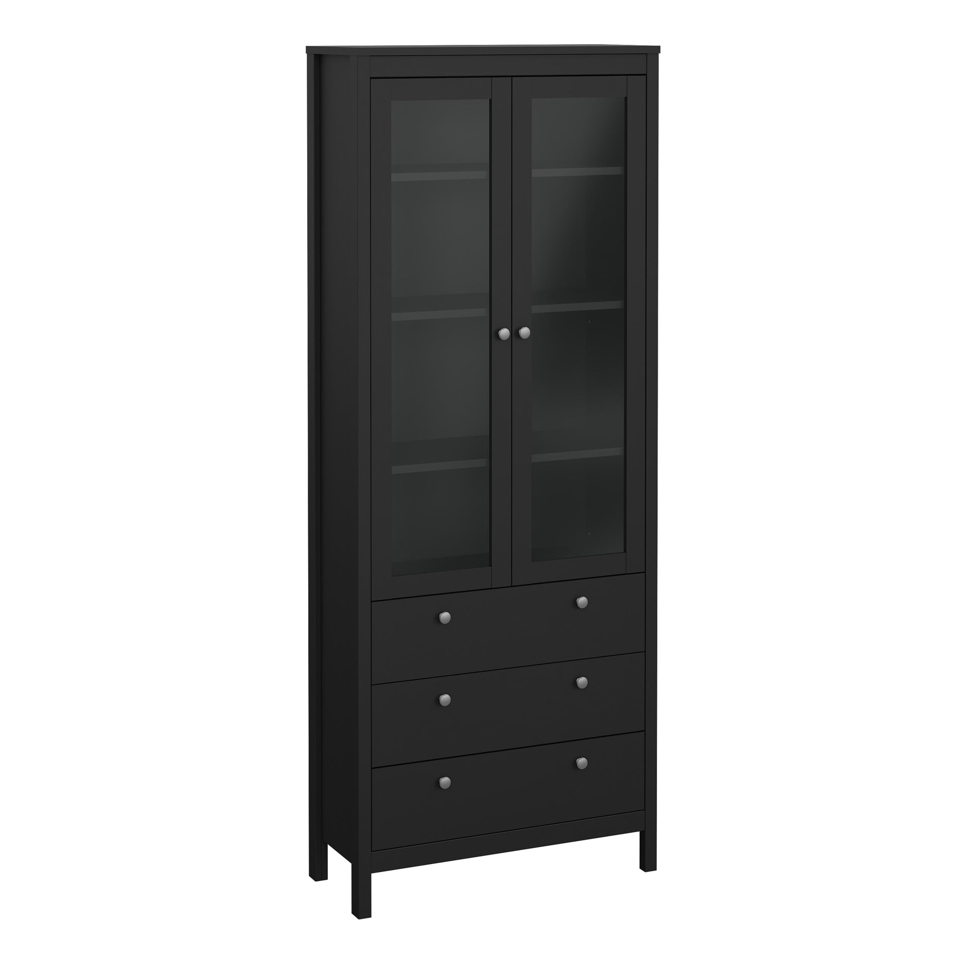 Madrid China Cabinet 2 Glass Doors with 3 Drawers in Matt Black