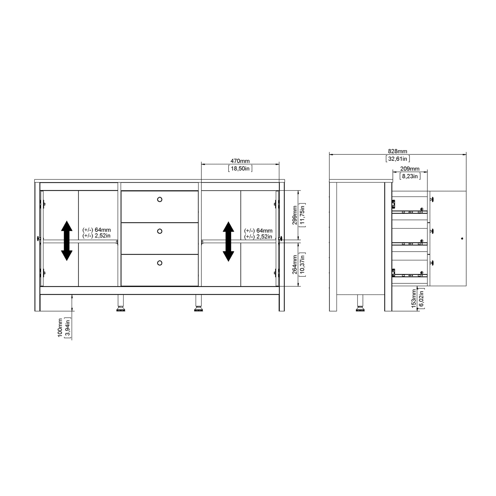 Madrid Sideboard 2 Doors + 3 Drawers in Jackson Hickory Oak
