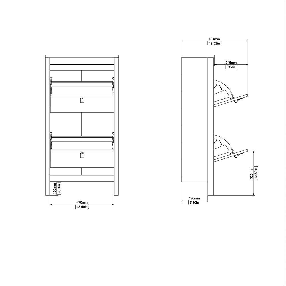 Madrid Shoe Cabinet 2 Flip Down Doors Matt Black