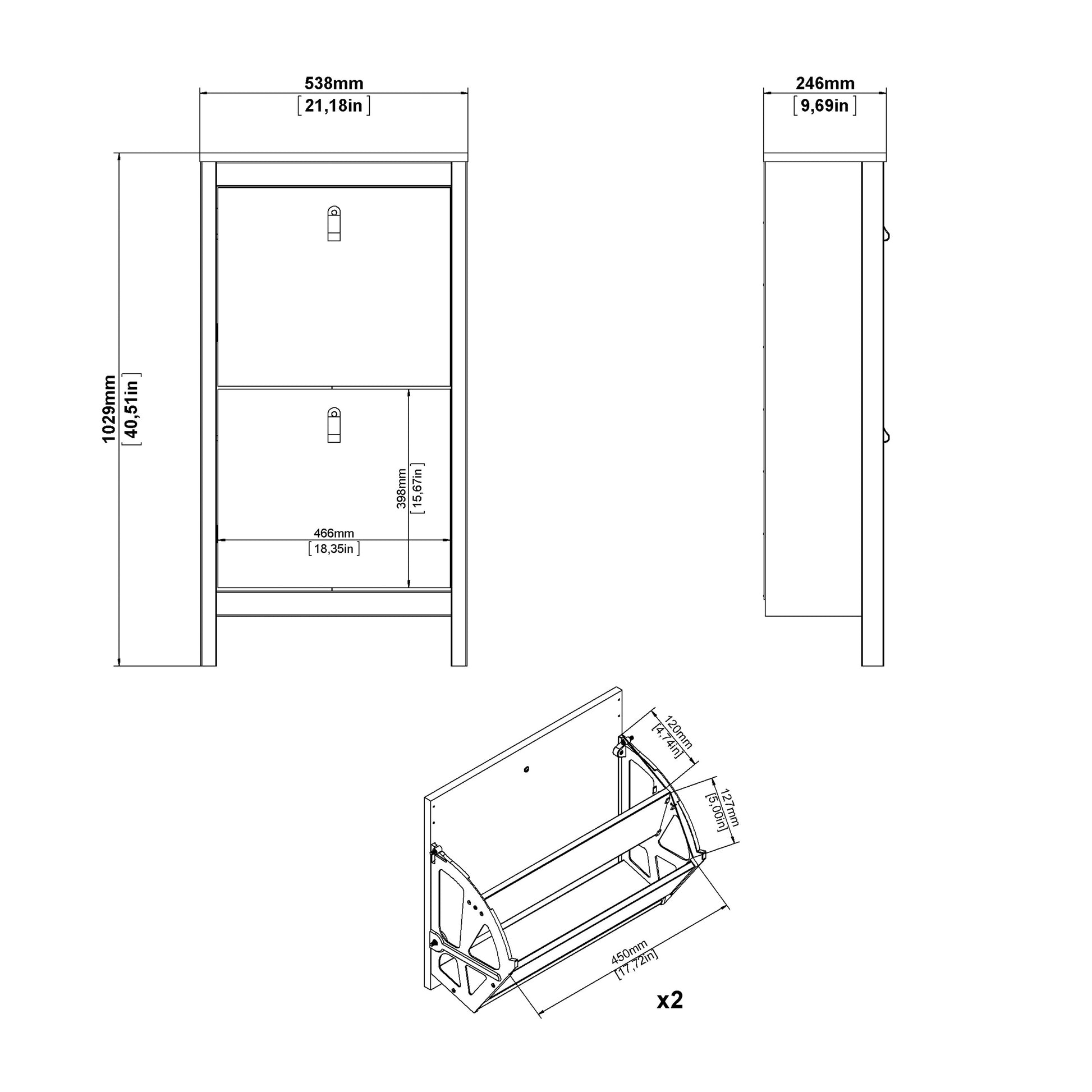 Madrid Shoe Cabinet 2 Flip Down Doors in Cashmere