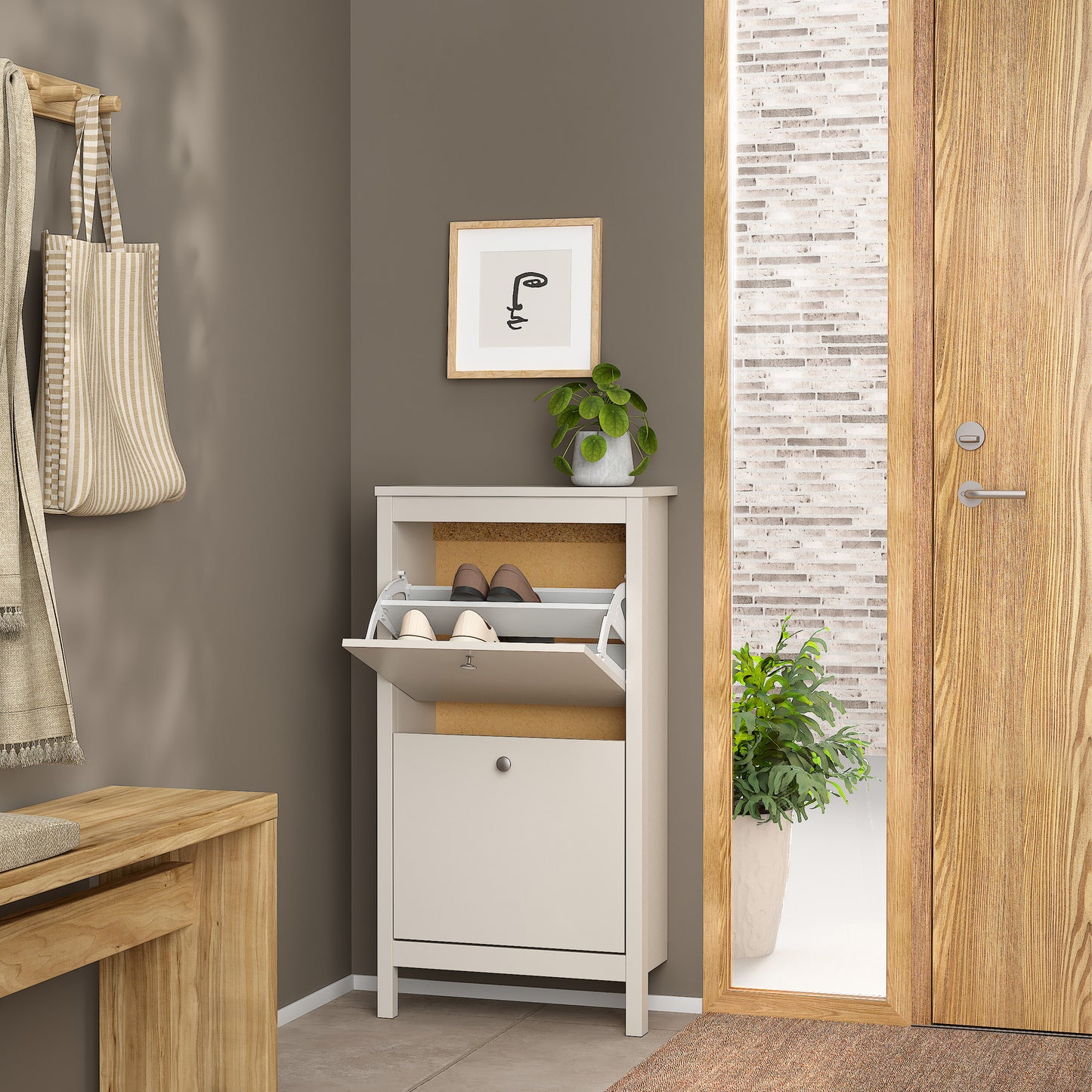 Madrid Shoe Cabinet 2 Flip Down Doors in Cashmere