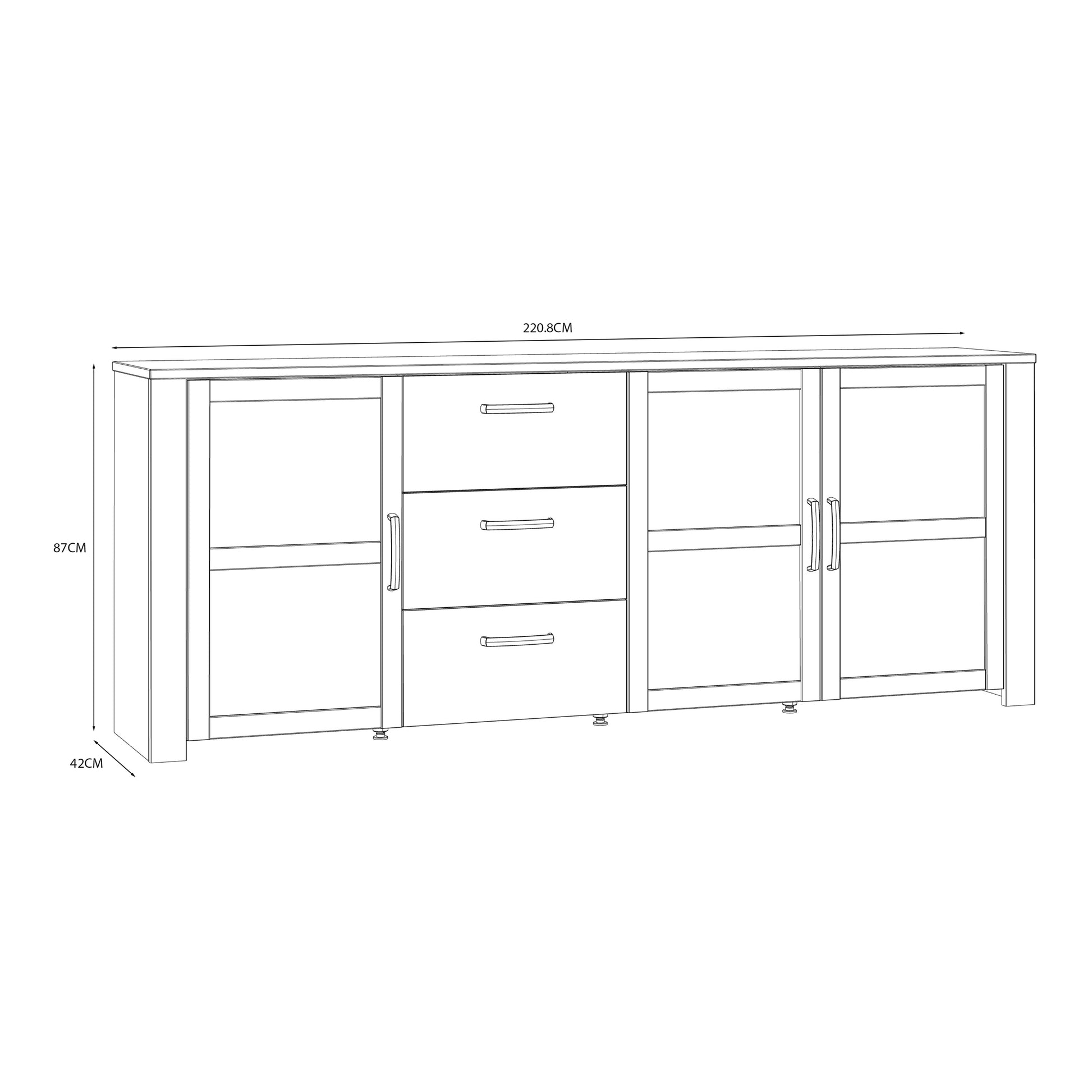 Bohol 3 Door 3 Drawer Large Sideboard in Riviera Oak/White