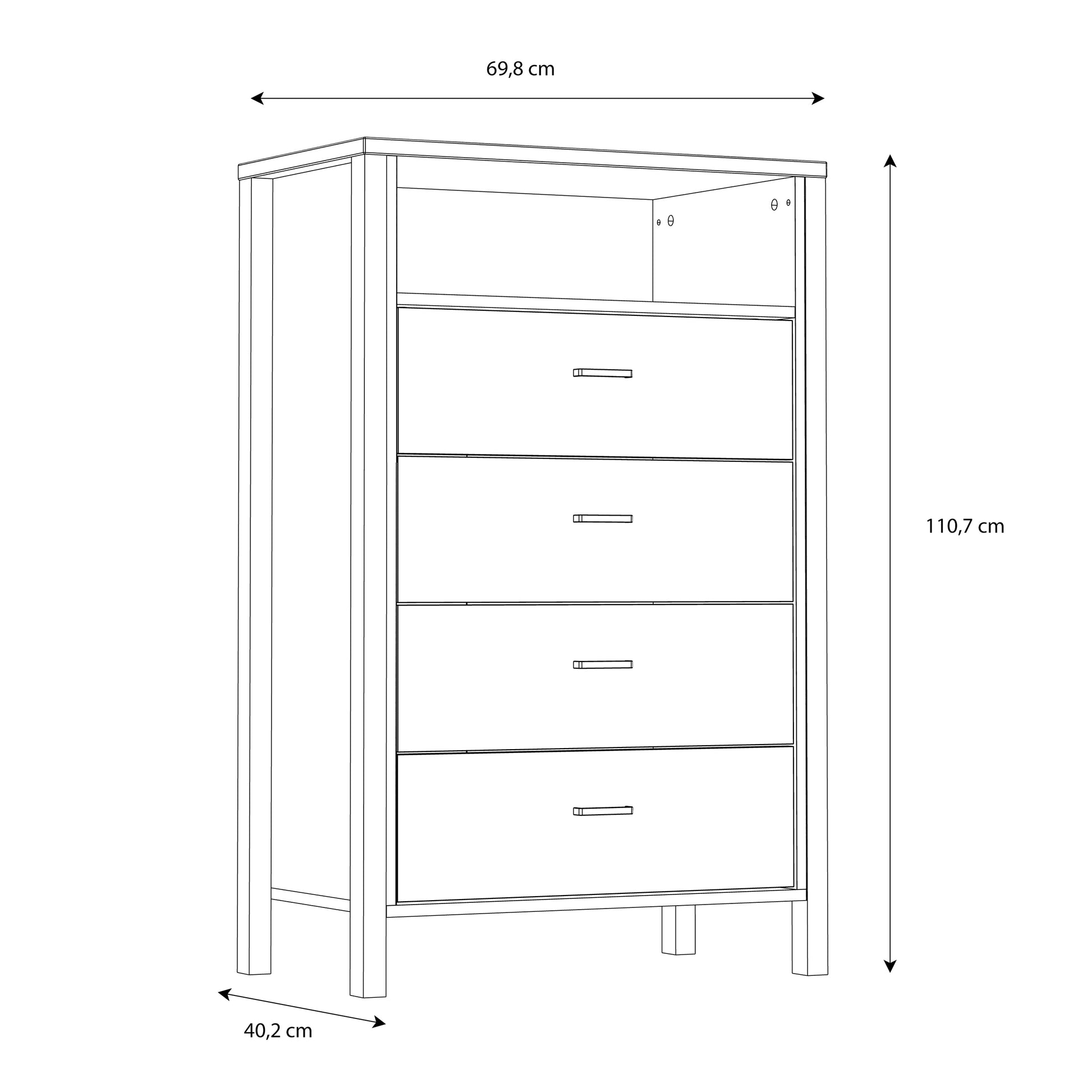 High Rock Chest of 4 Drawers in Matt Black/Riviera Oak