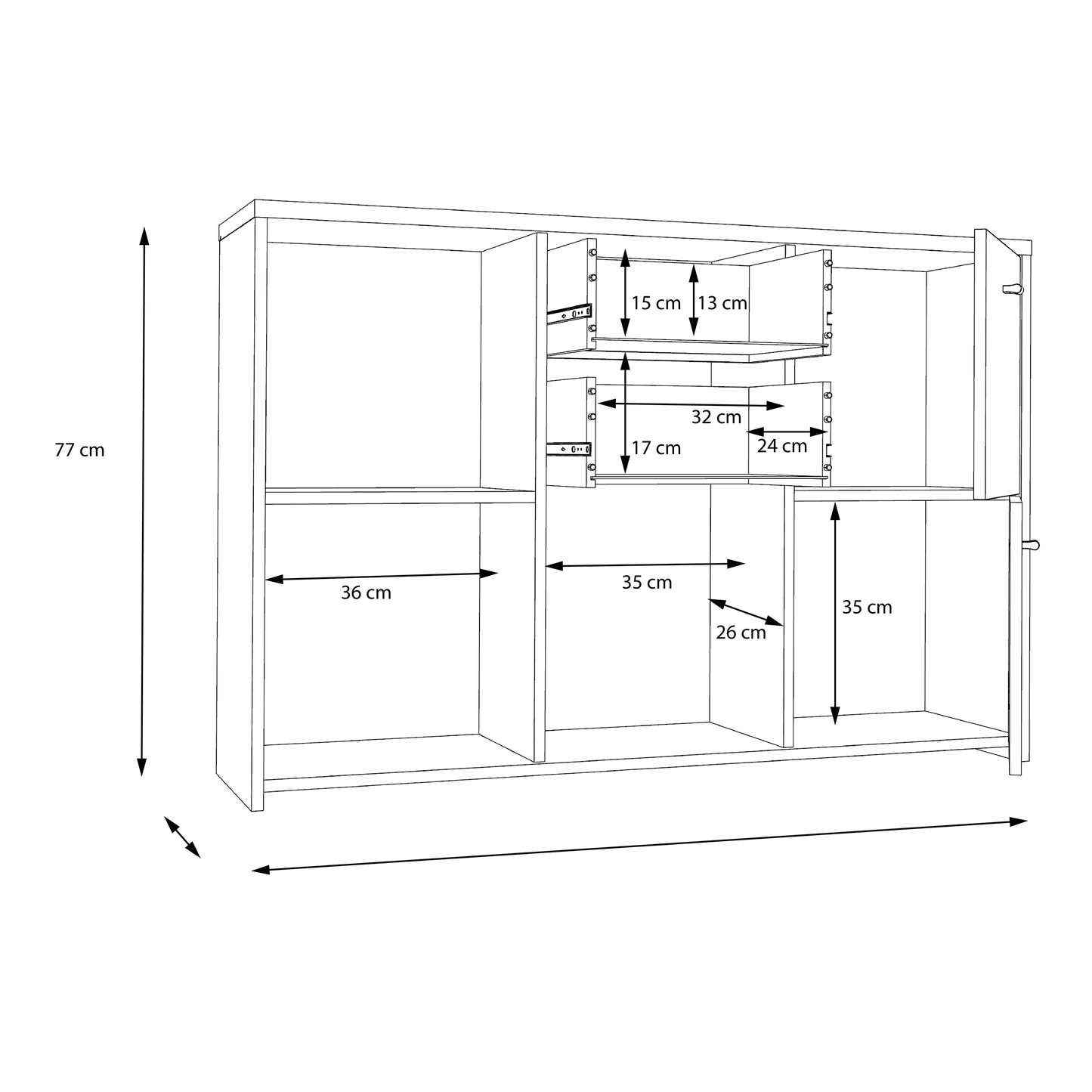 Best Chest Storage Cabinet with 2 Drawers and 5 Doors in Concrete Optic Dark Grey/Old - Wood Vintage
