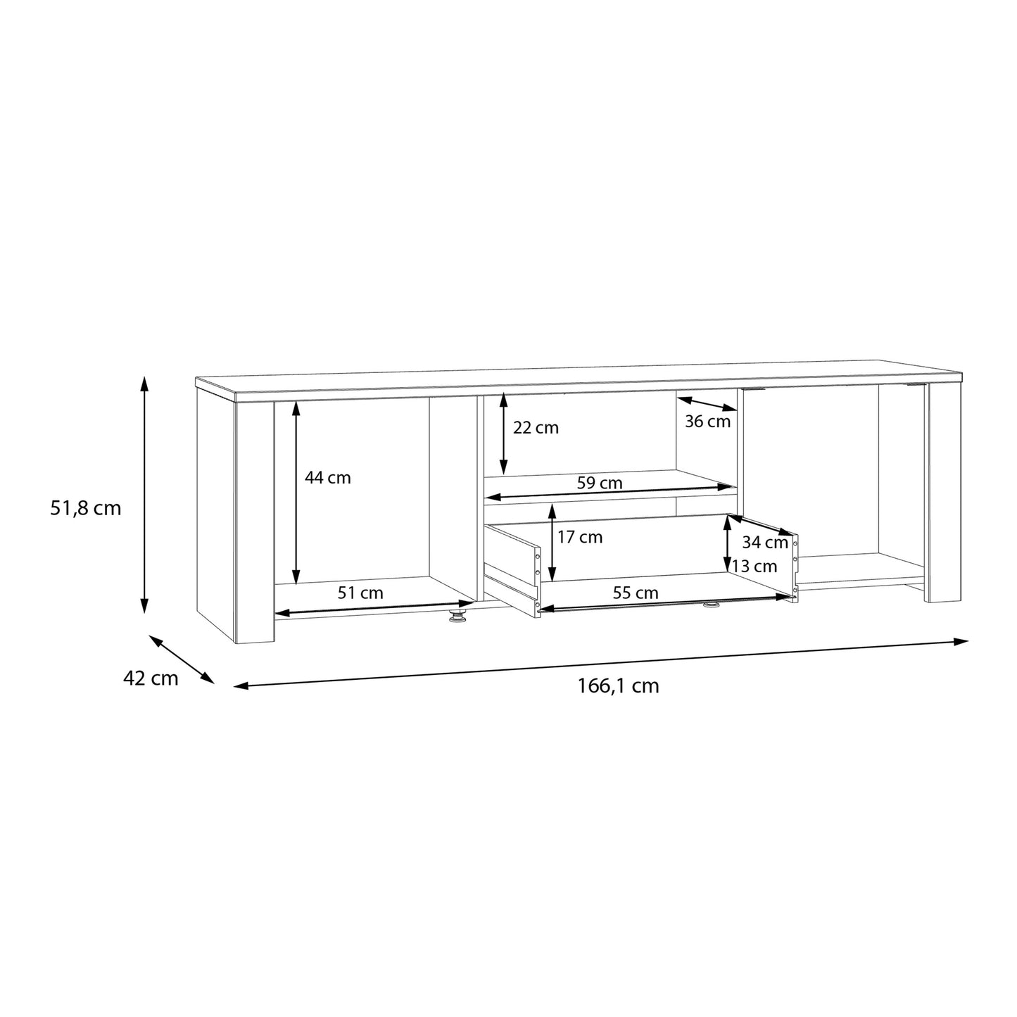 Bohol TV Unit Inc. LED Light in Riviera Oak/Grey Oak