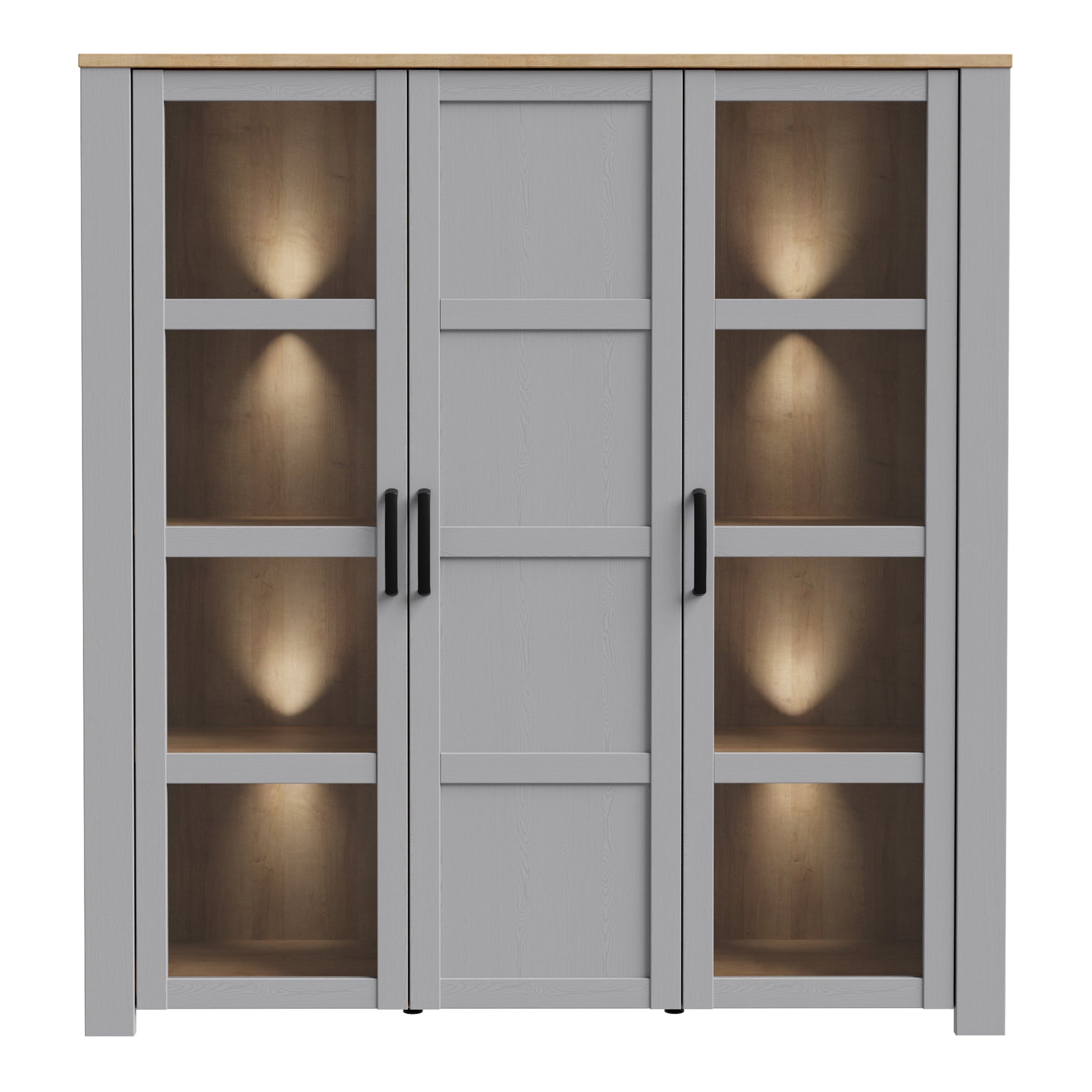 Bohol Large Display Cabinet inc. 4x LED Lights in Riviera Oak/Grey Oak