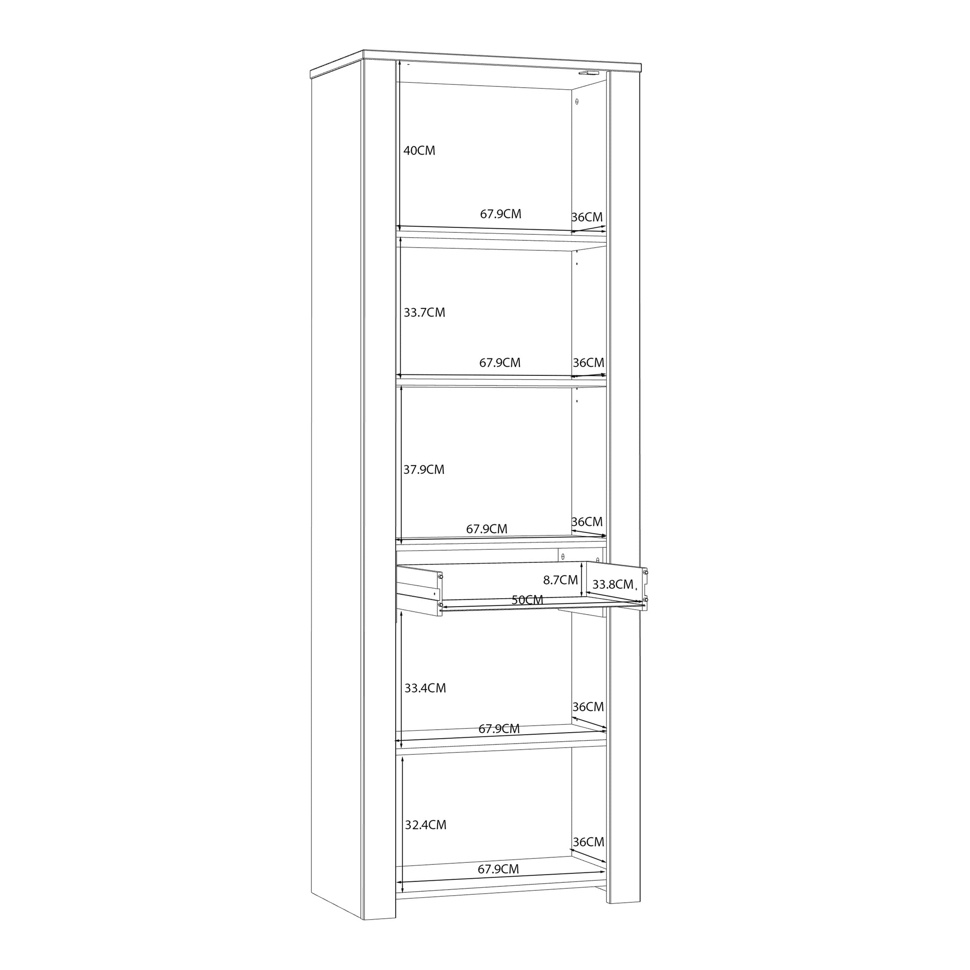 Bohol Narrow Display Cabinet inc. 2x LED Lights in Riviera Oak/White