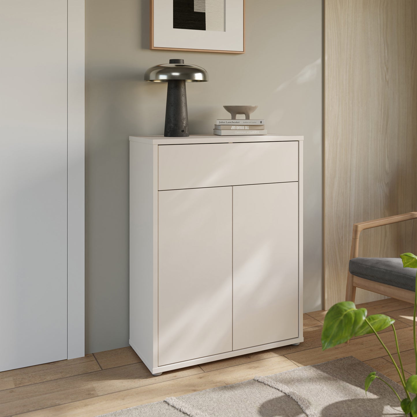 Alice Springs Shoe Cabinet with 2 Doors Push-to-Open & 1 Drawer Push-to-Open in Sand