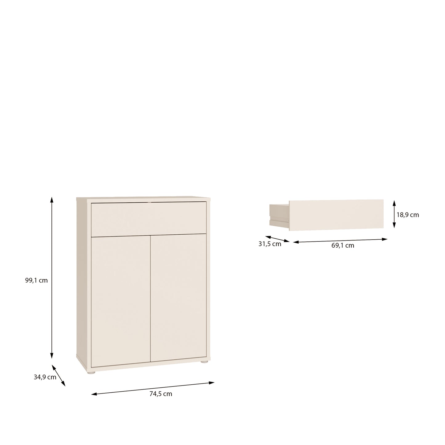 Alice Springs Compact Shoe Cabinet with 2 Doors Push-to-Open & 1 Drawer Push-to-Open in Sand
