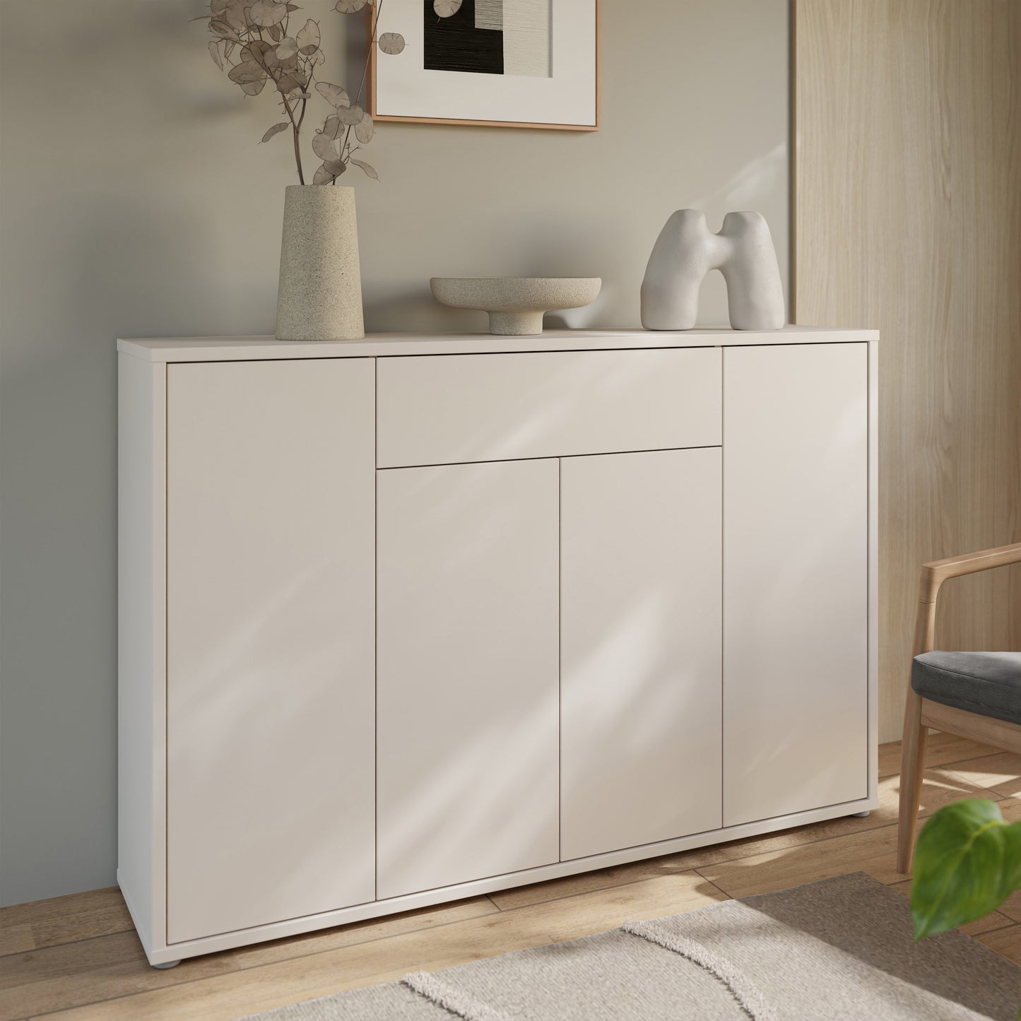 Alice Springs Shoe Cabinet with 4 Doors Push-to-Open & 1 Drawer Push-to-Open in Sand