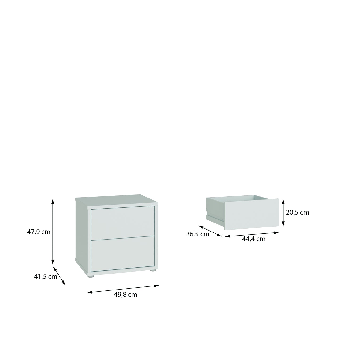 Alice Springs Low Bedside Cabinet with 2 Drawers Push-to-Open in Light Grey