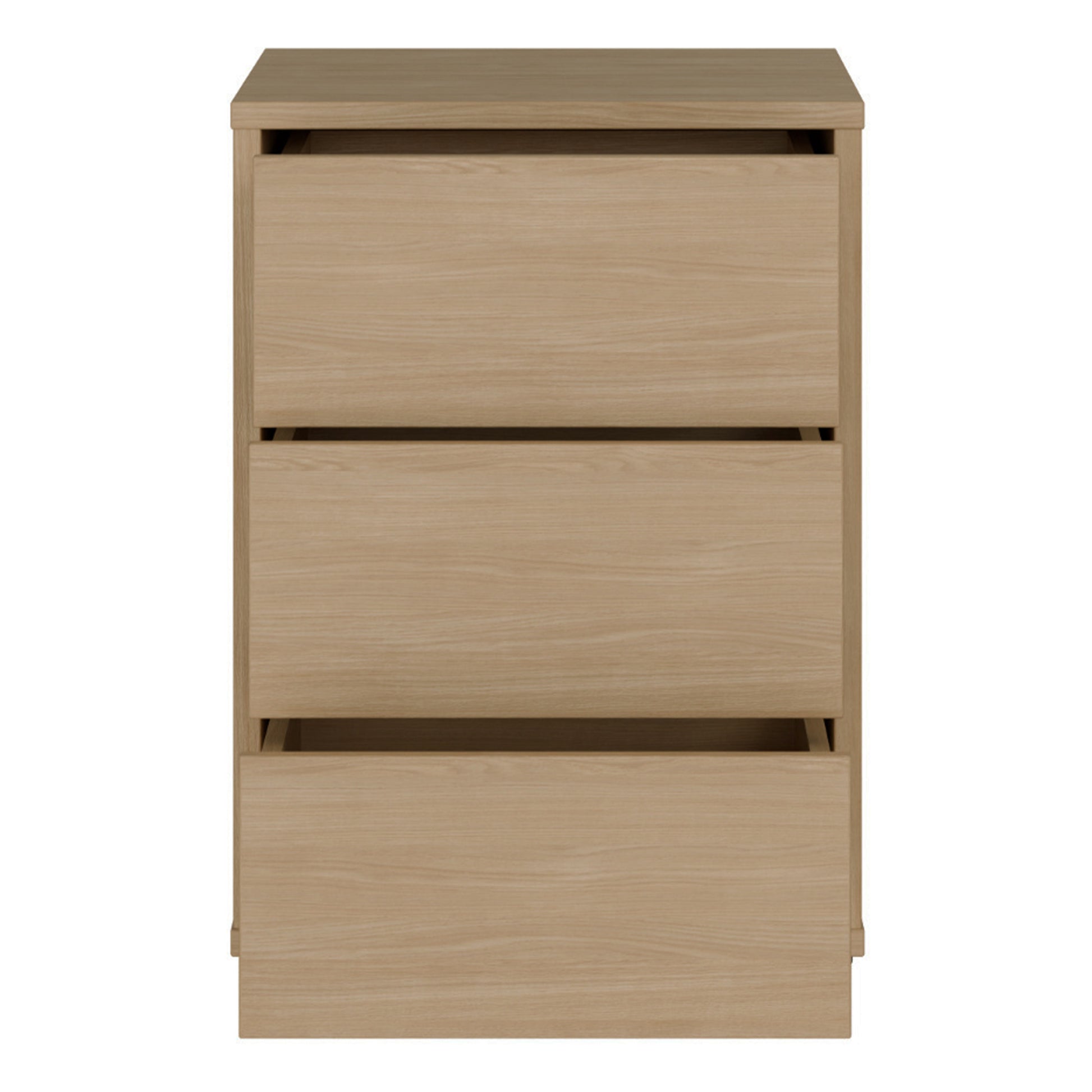 Alice Springs Bedside Cabinet with 3 Drawers Push-to-Open in Elegancia Oak