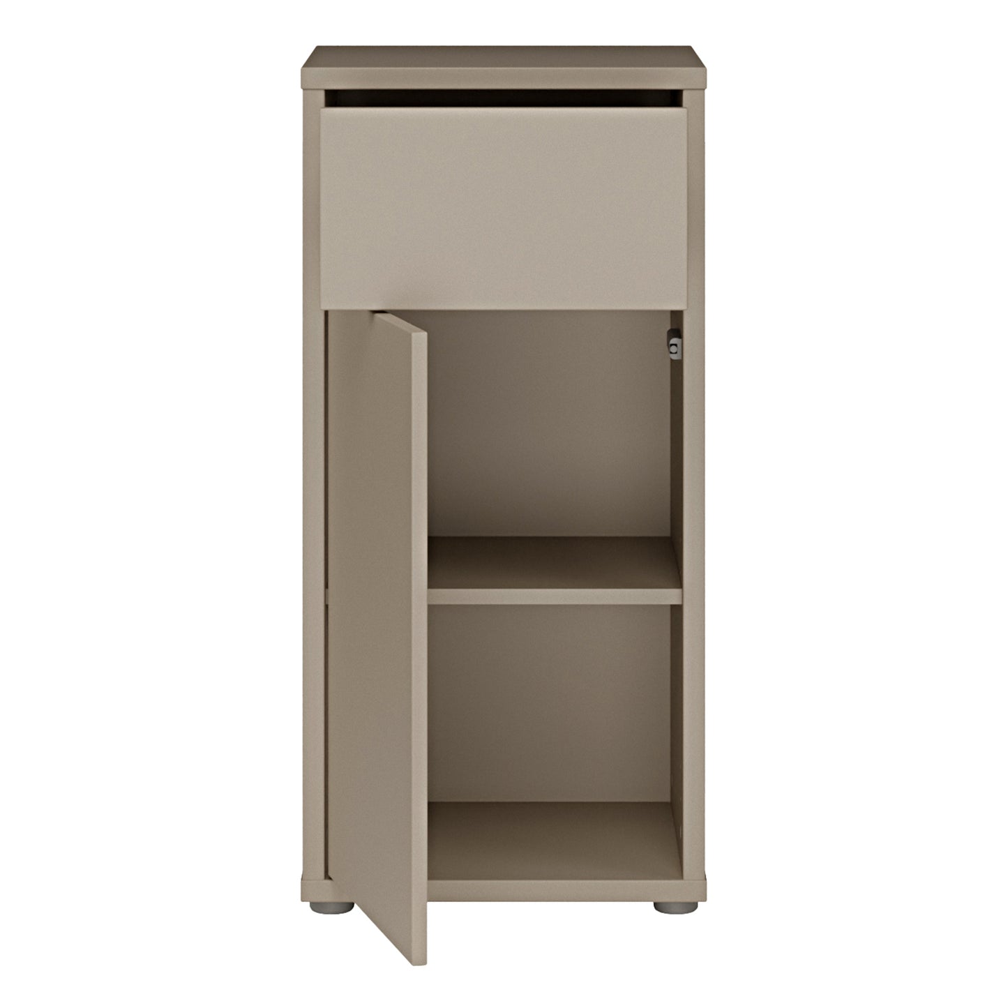 Alice Springs Low Bathroom Storage Cabinet with 1 Door Push-to-Open & 1 Drawer Push-to-Open in Taupe