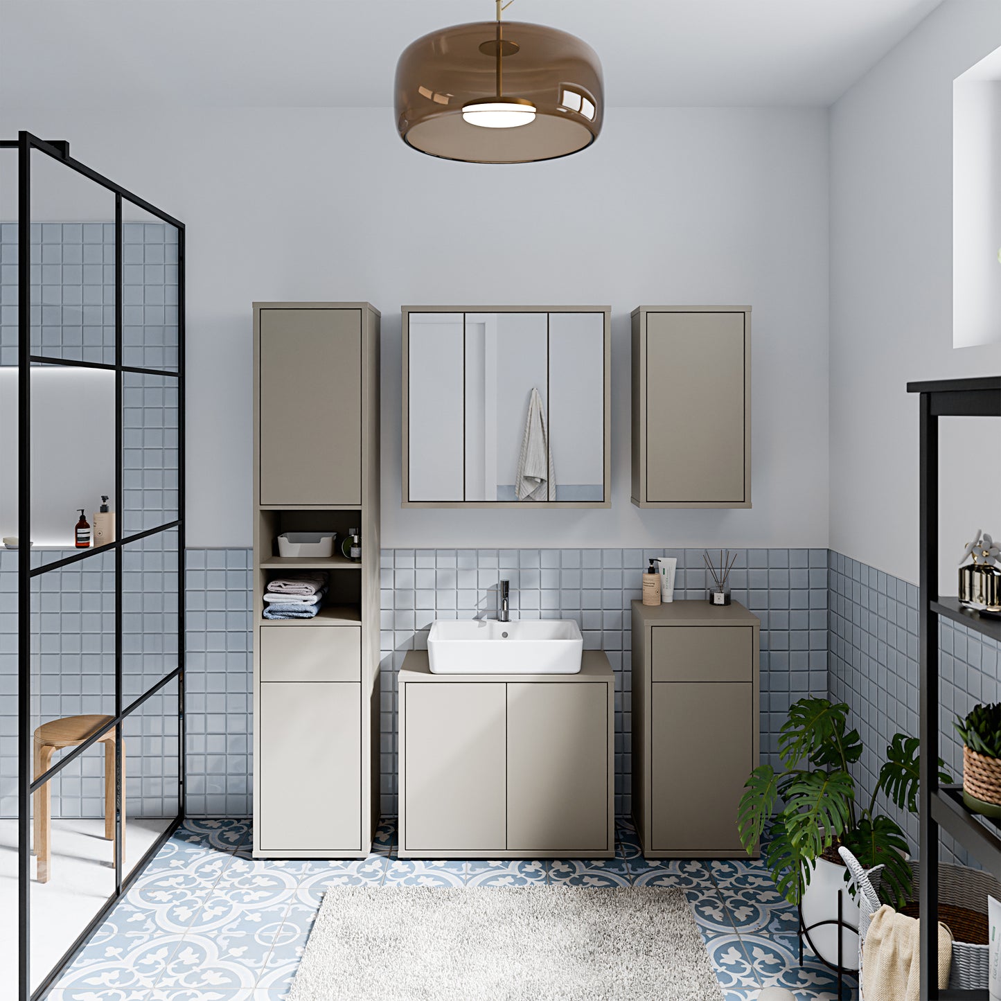 Alice Springs Low Bathroom Storage Cabinet with 1 Door Push-to-Open & 1 Drawer Push-to-Open in Taupe