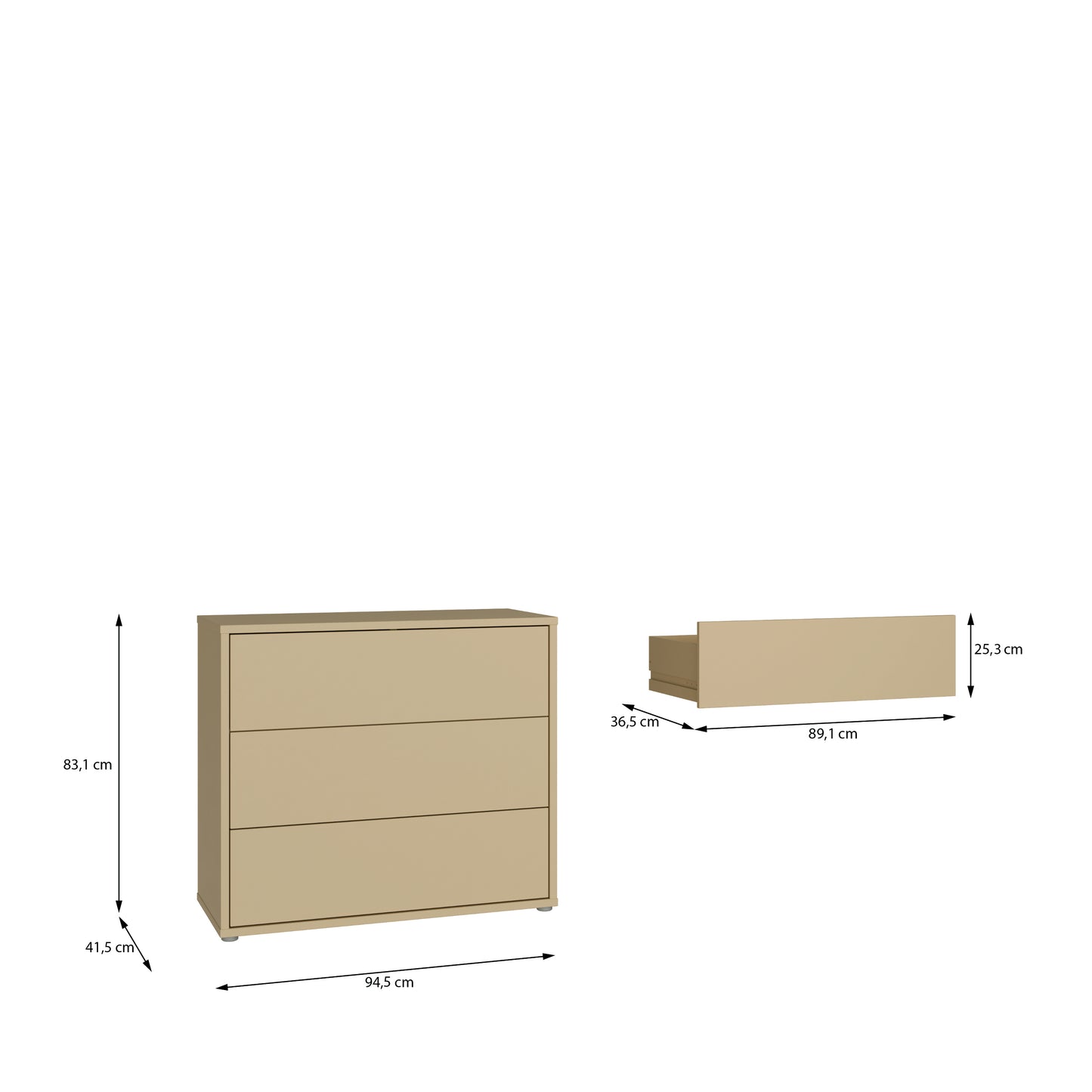 Alice Springs 3 Drawer Chest with Push-to-Open Drawers in Butter Yellow