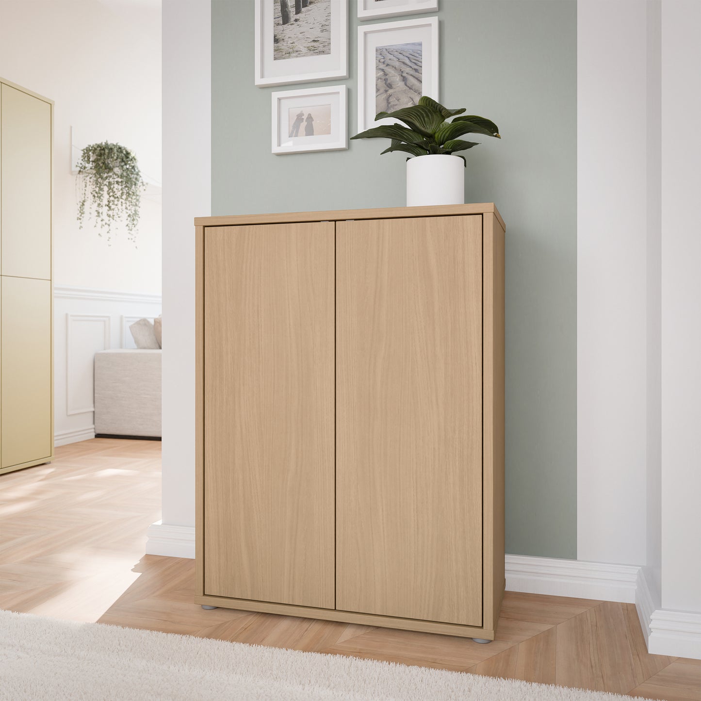 Alice Springs Shoe Cabinet with 2 Doors Push-to-Open in Elegancia Oak