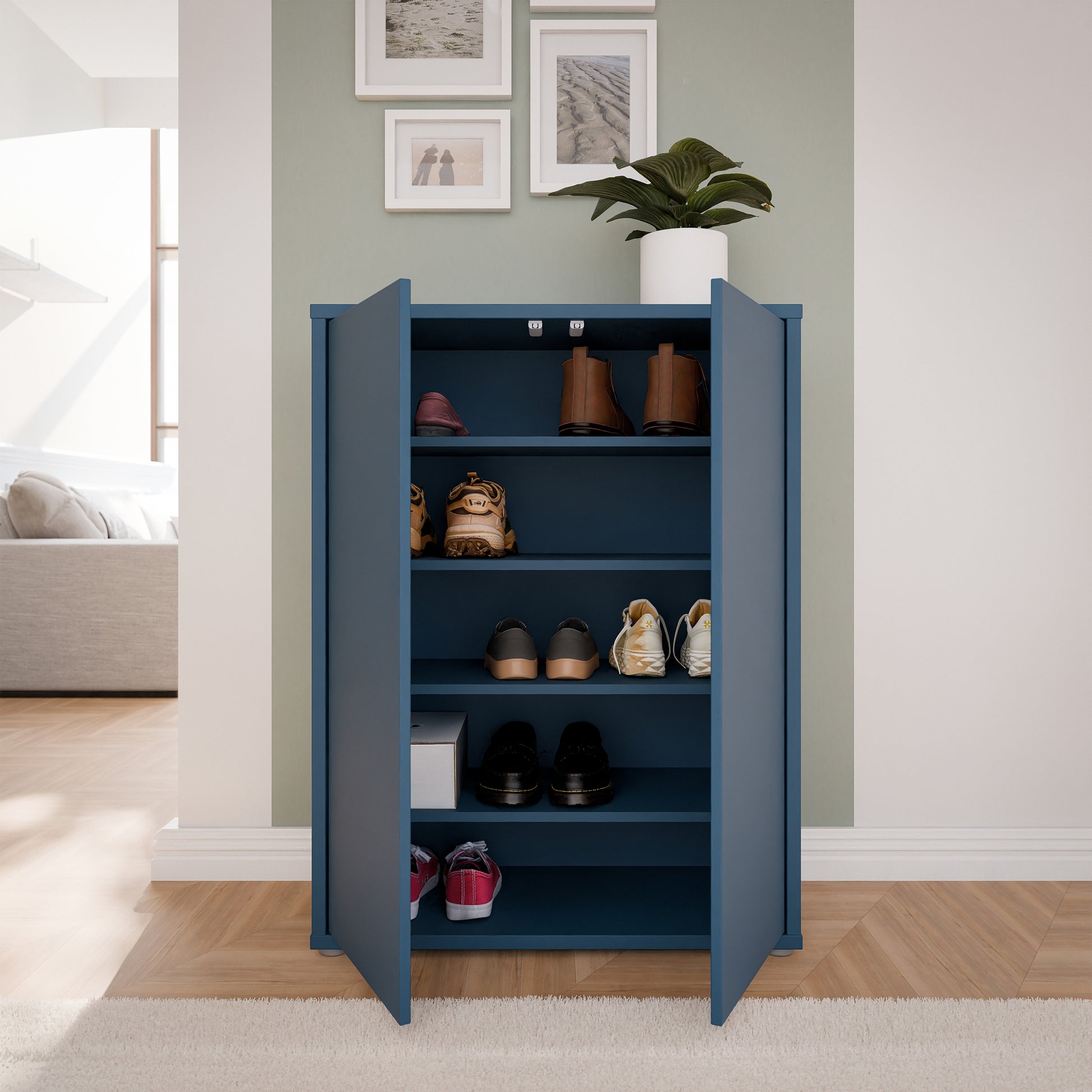 Alice Springs Shoe Cabinet with 2 Doors Push-to-Open in Night Blue
