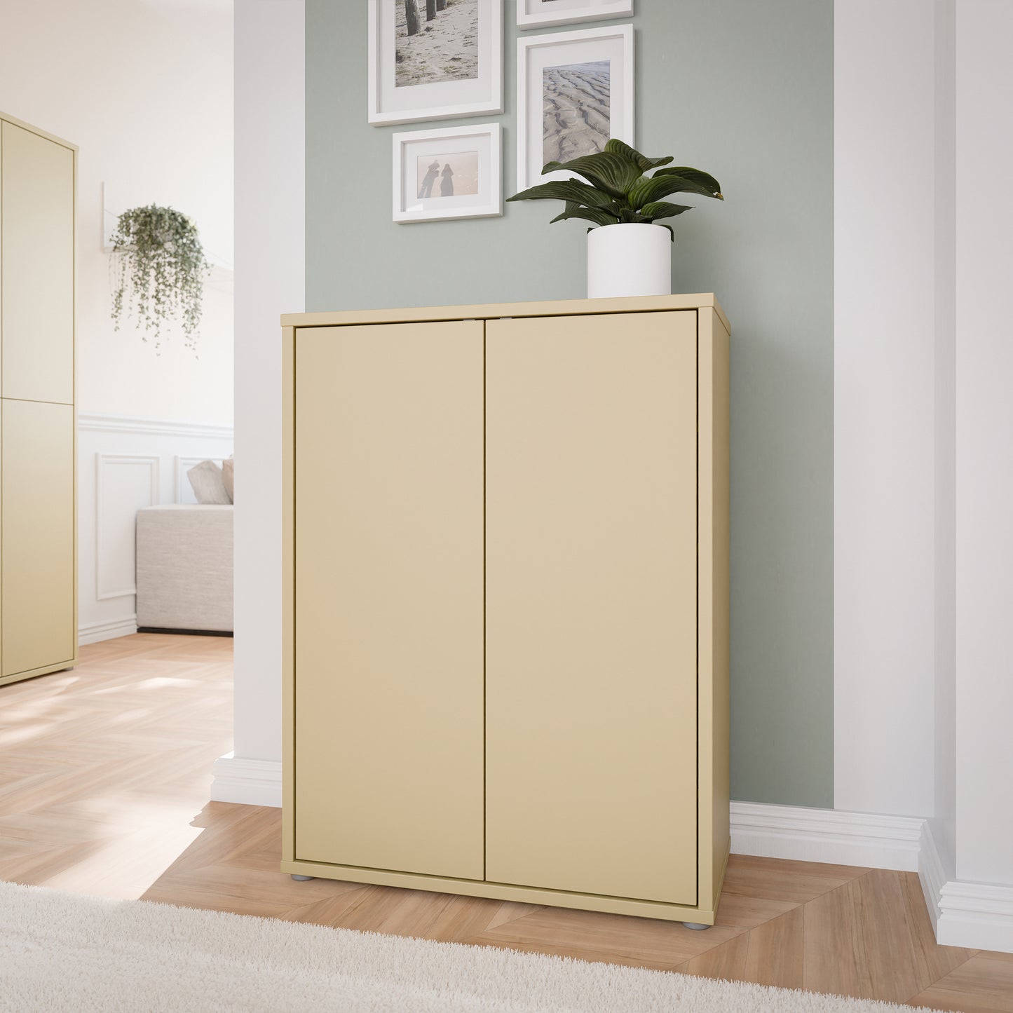 Alice Springs Shoe Cabinet with 2 Doors Push-to-Open in Butter Yellow