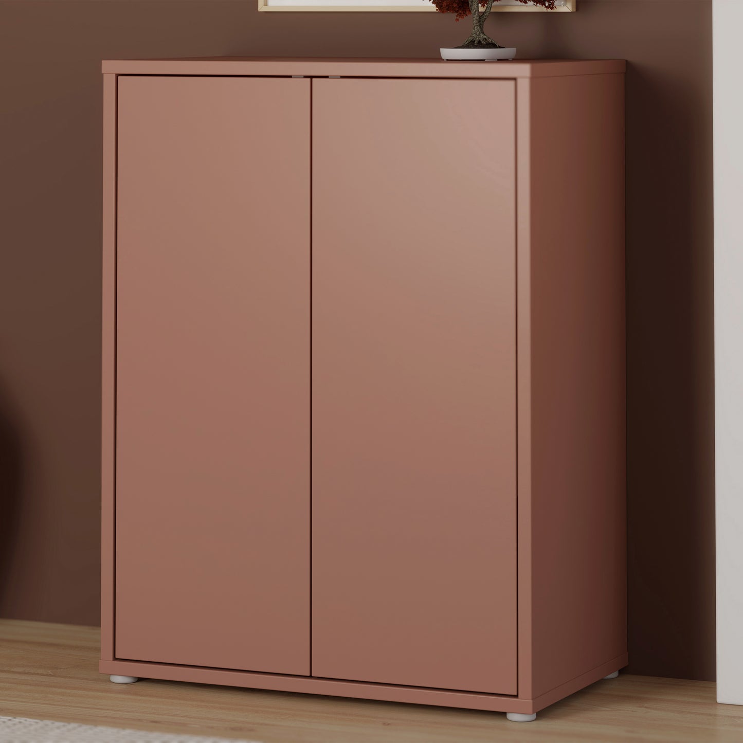 Alice Springs Tall 2 Door Cupboard with Push-to-Open Doors in Terracotta