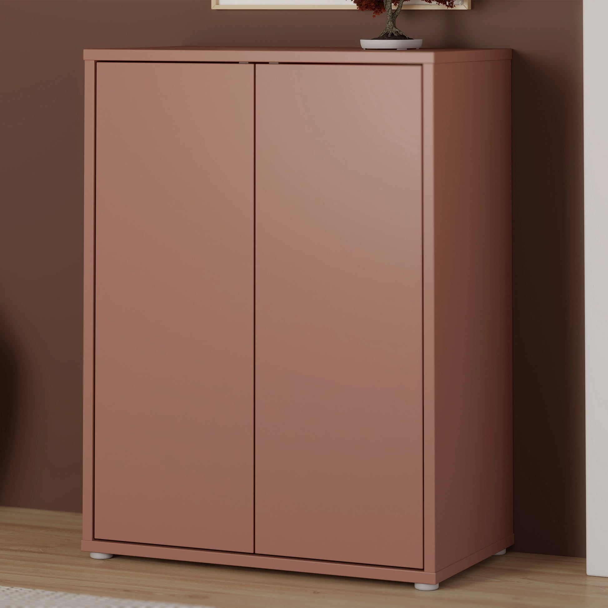 Alice Springs Tall 2 Door Cupboard with Push-to-Open Doors in Terracotta