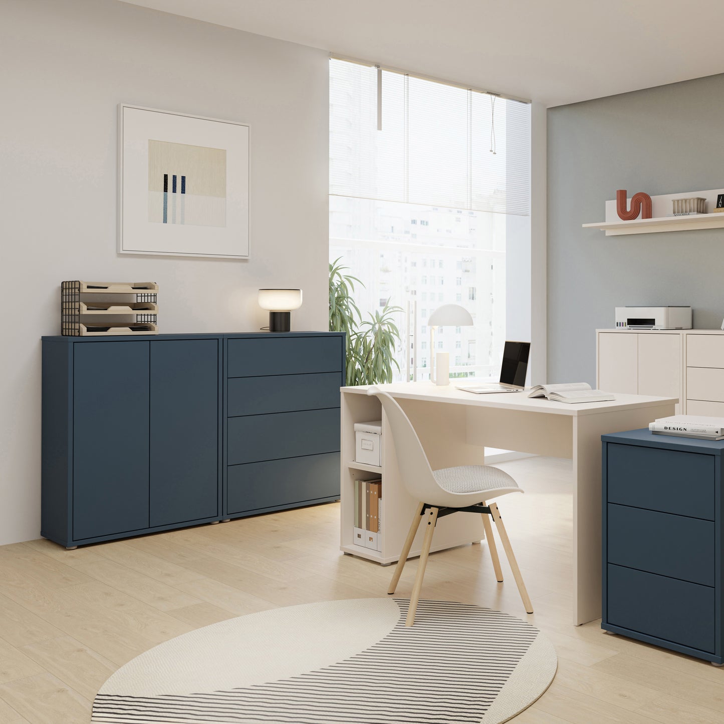 Alice Springs Tall 2 Door Cupboard with Push-to-Open Doors in Night Blue