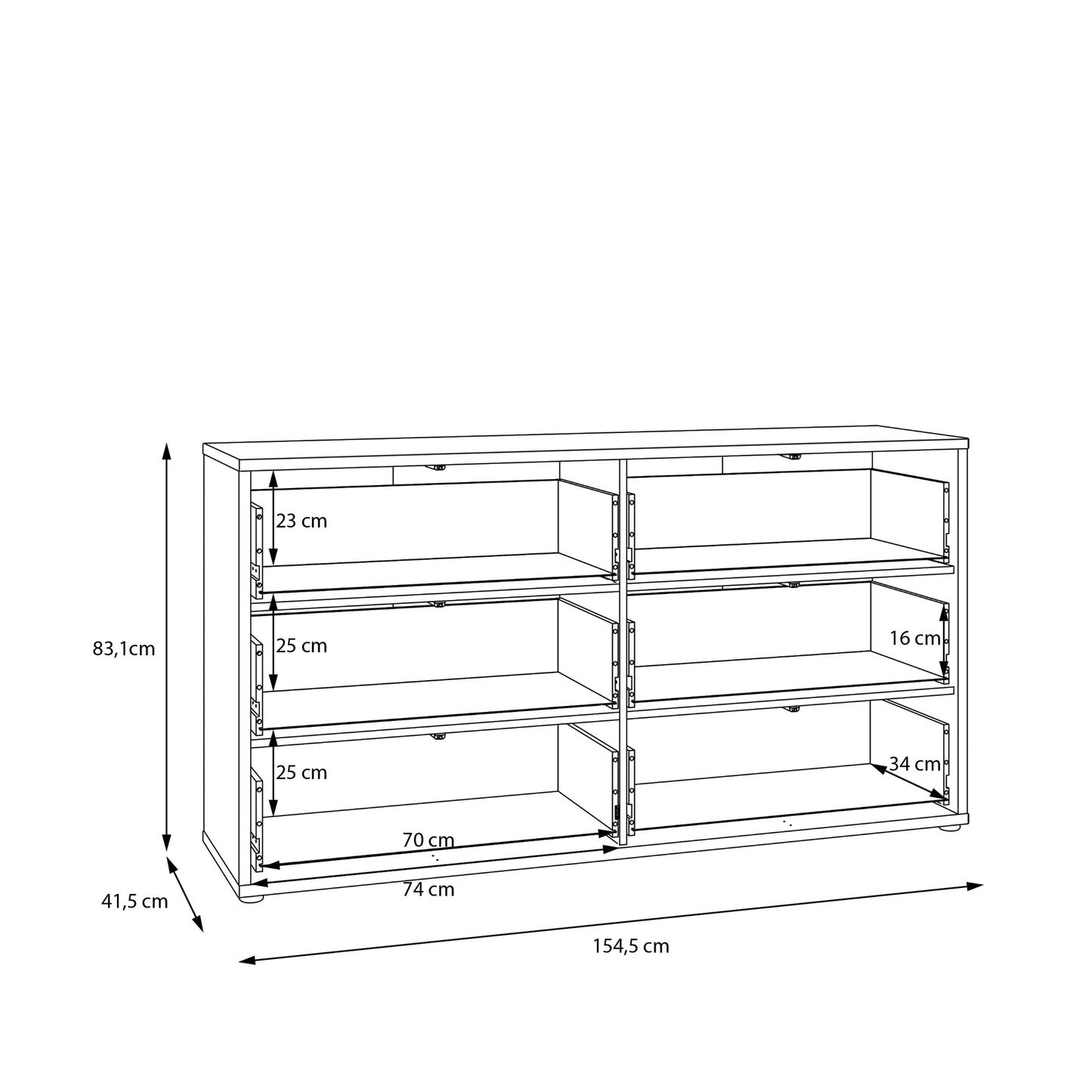 Alice Springs 6 Drawer Wide Chest with Push-to-Open Drawers in Sand