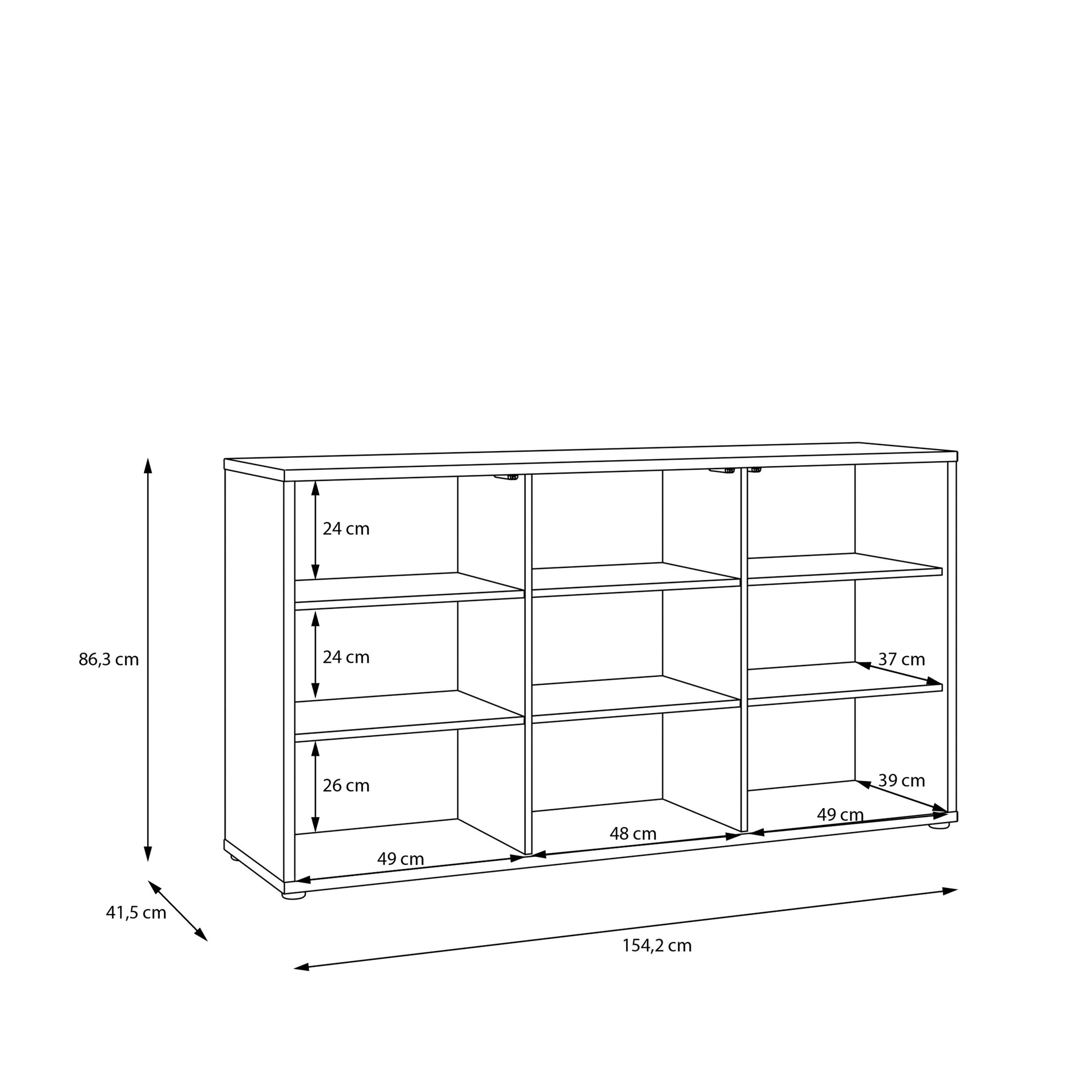 Alice Springs 3 Door Sideboard with Push-to-Open Doors and Drawer in Sand