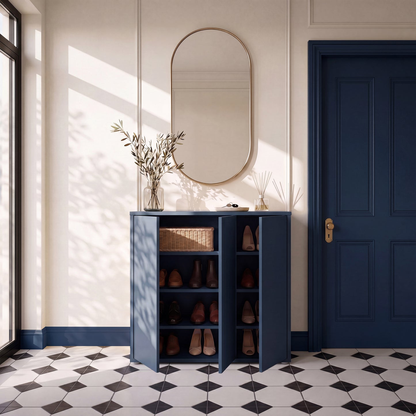 Alice Springs Shoe Cabinet with 3 Doors Push-to-Open in Night Blue