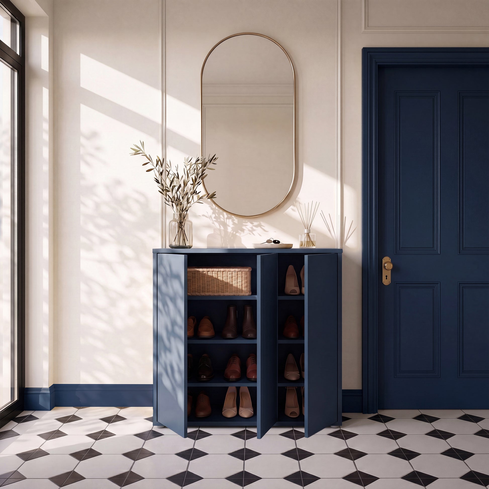 Alice Springs Shoe Cabinet with 3 Doors Push-to-Open in Night Blue