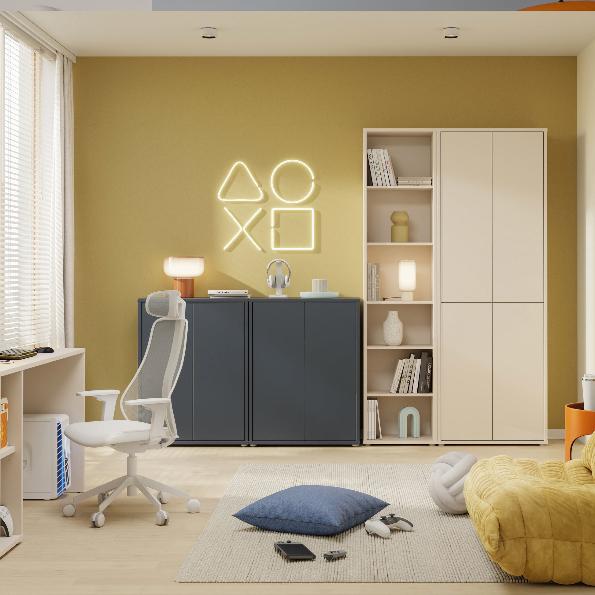 Alice Springs 4 Door Tall Storage Cabinet with Push-to-Open Doors in Sand