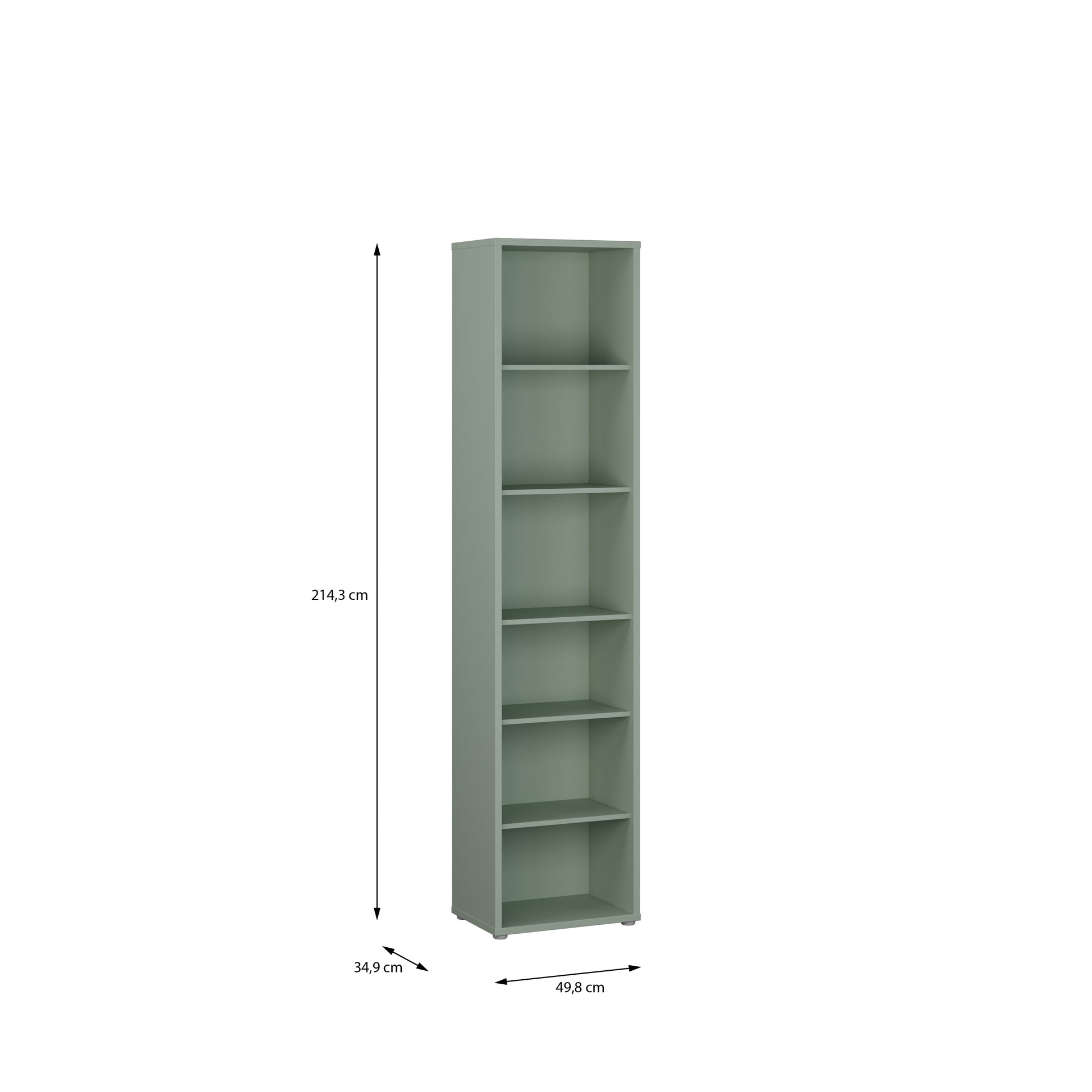 Alice Springs Tall Narrow Bookcase with 5 Shelves in Sage Green