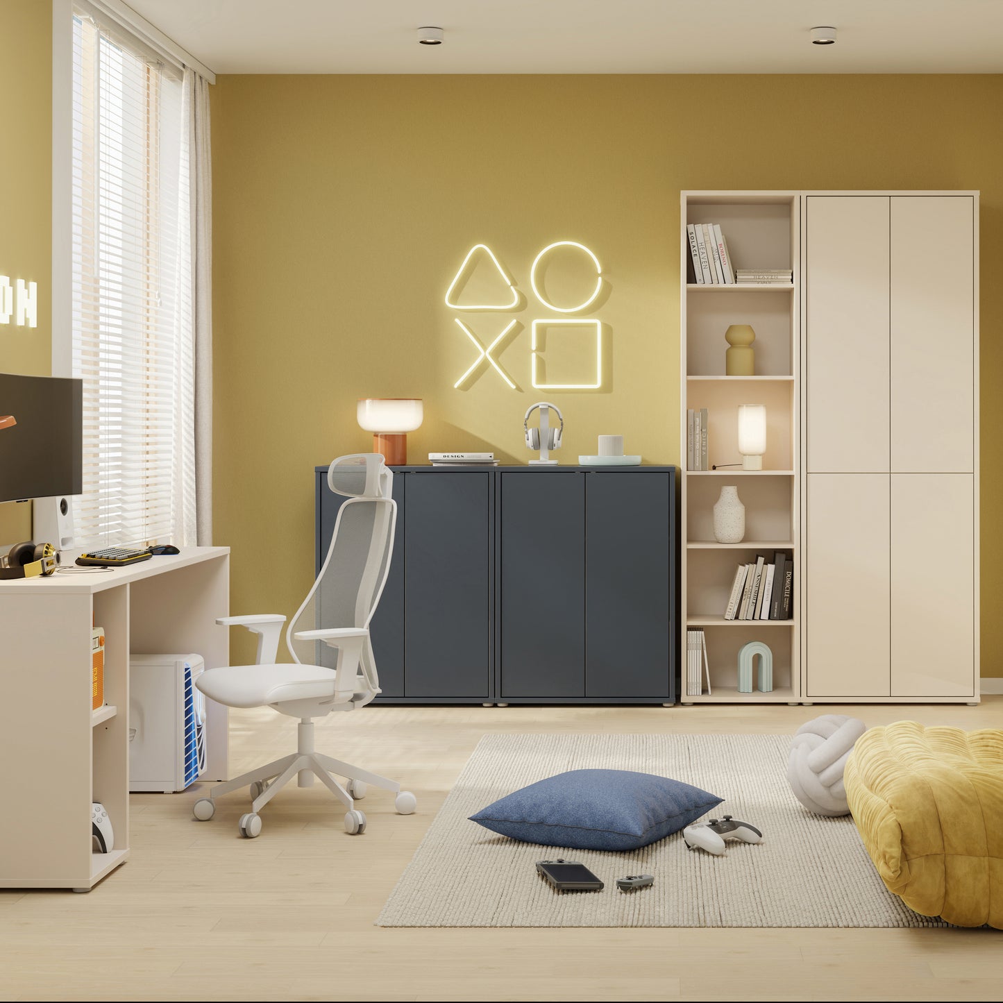 Alice Springs Tall Narrow Bookcase with 5 Shelves in Soft Neutral