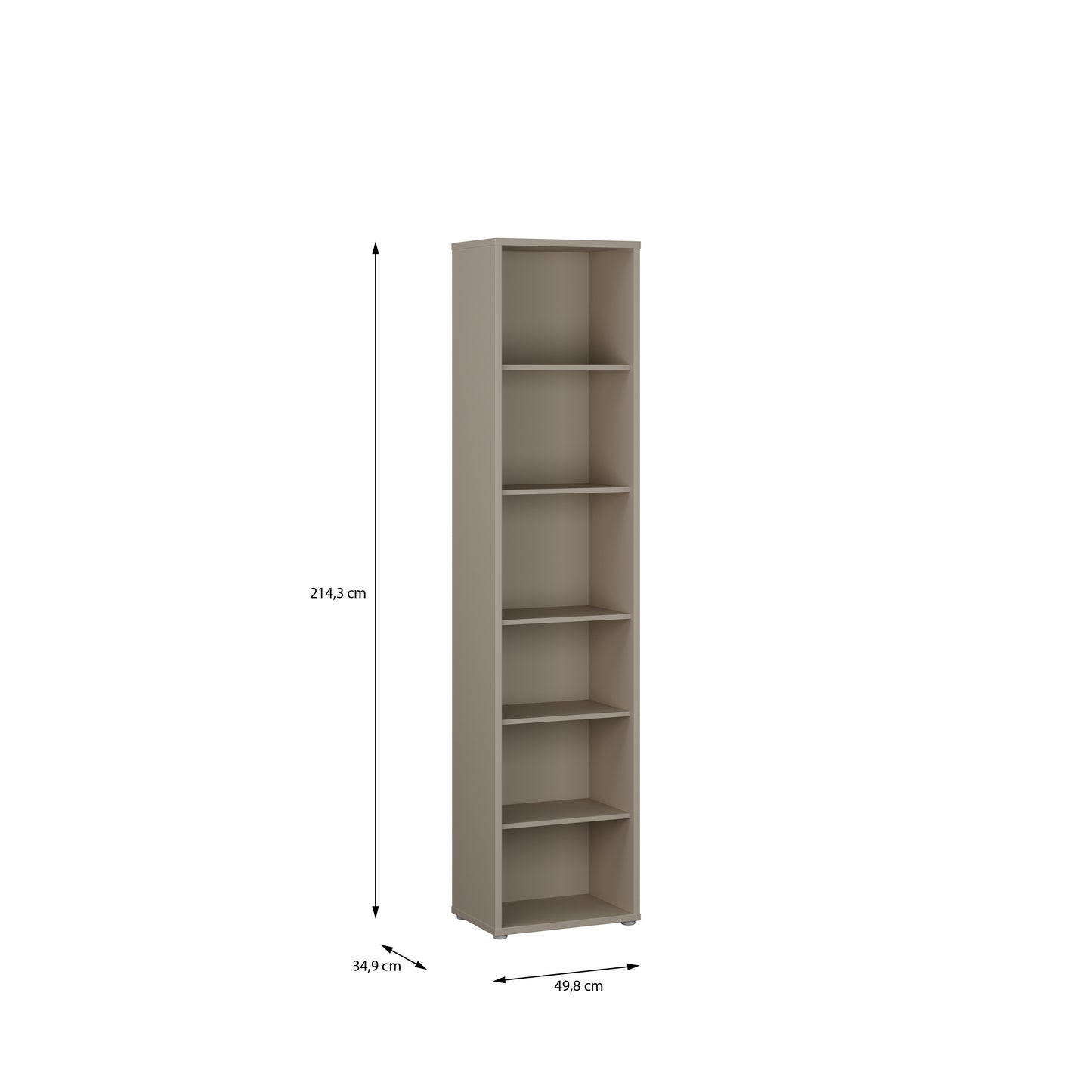 Alice Springs Tall Narrow Bookcase with 5 Shelves in Taupe