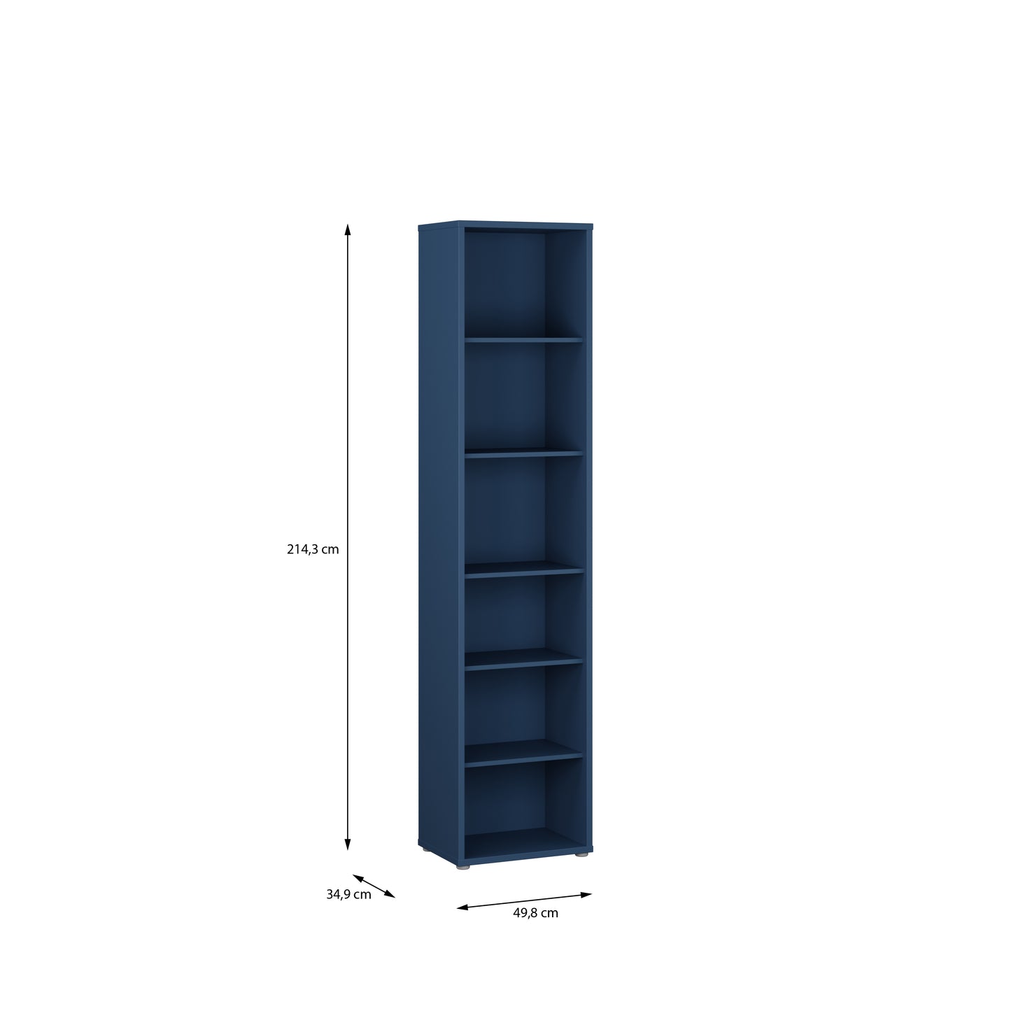 Alice Springs Tall Narrow Bookcase with 5 Shelves in Night Blue