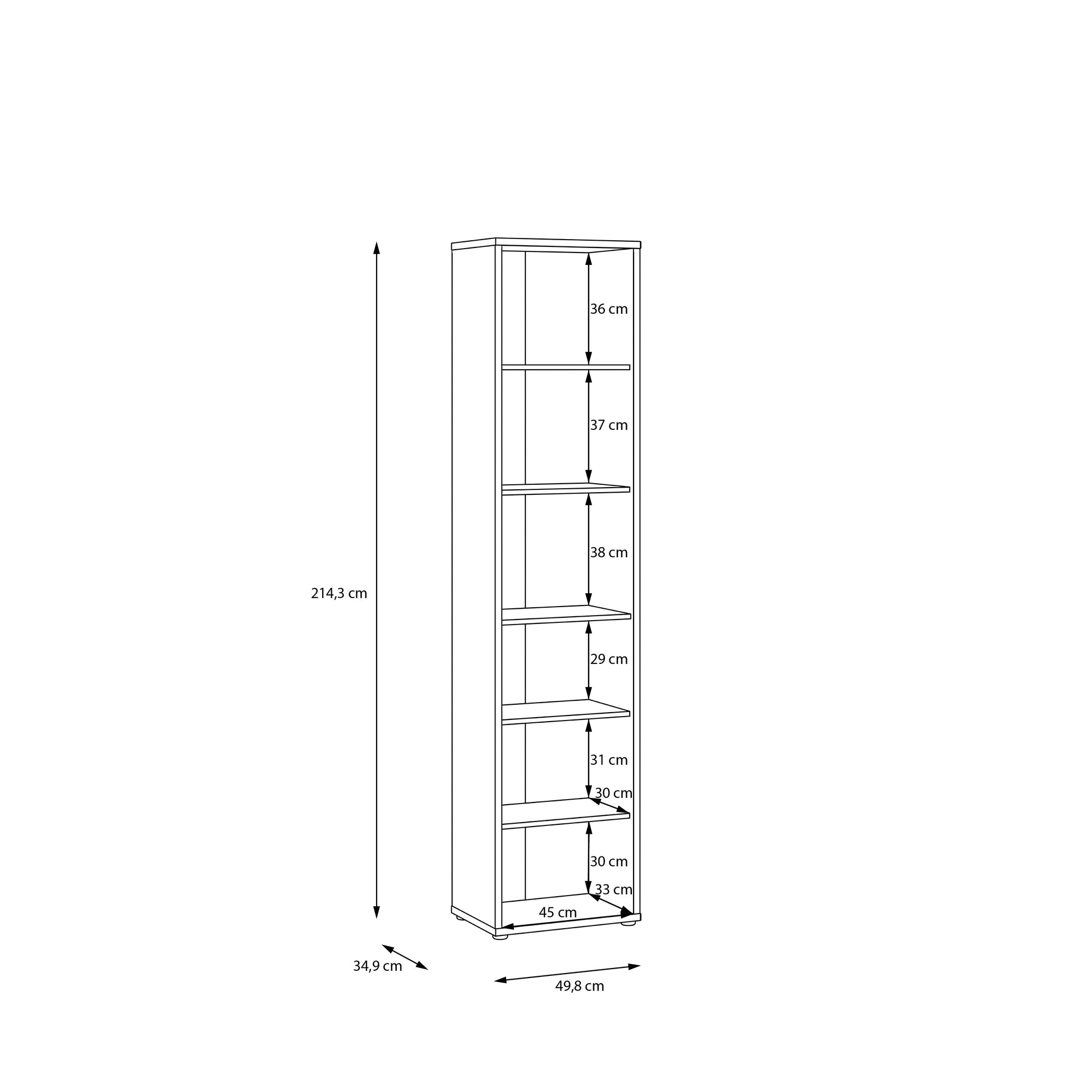 Alice Springs Tall Narrow Bookcase with 5 Shelves in Night Blue