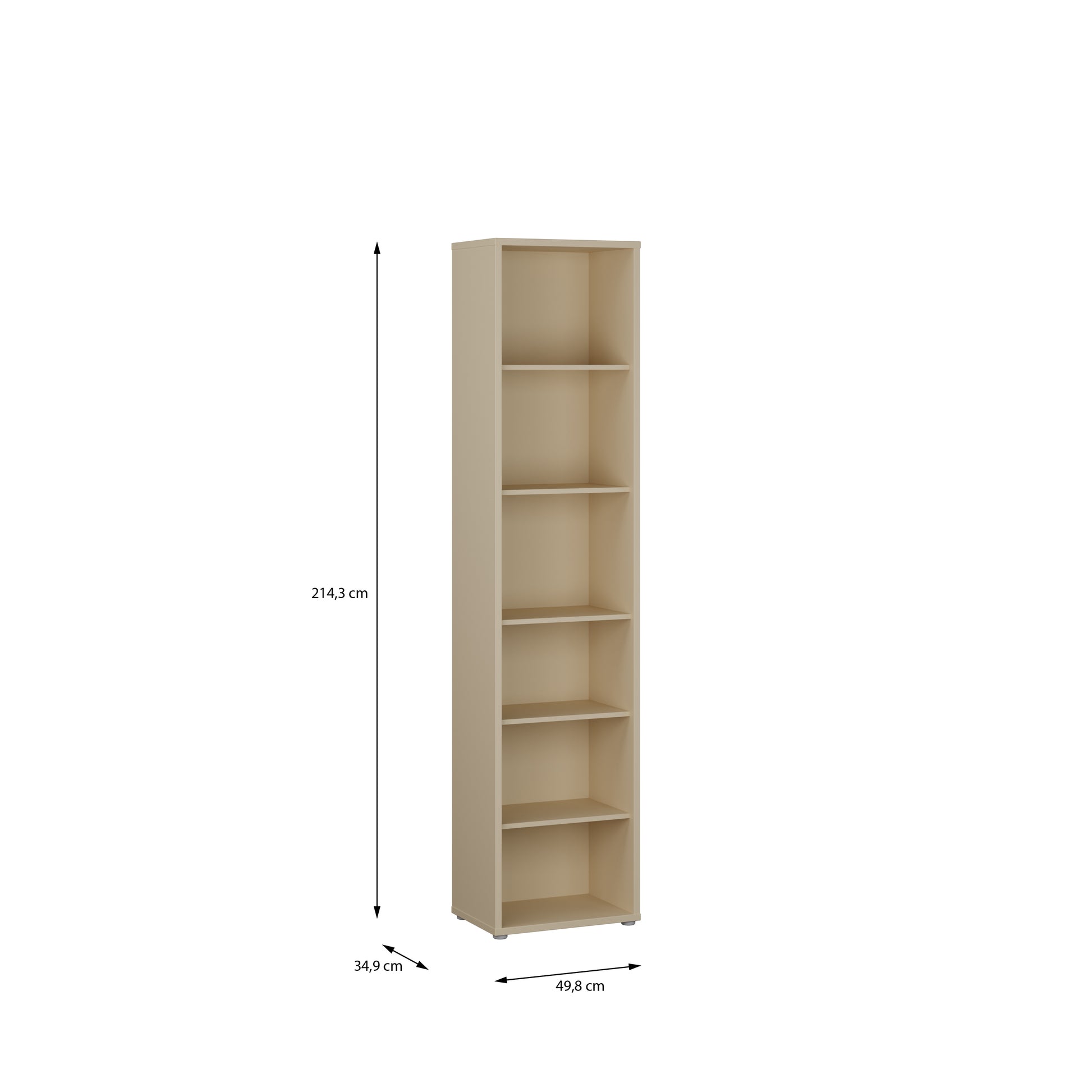 Alice Springs Tall Narrow Bookcase with 5 Shelves in Butter Yellow