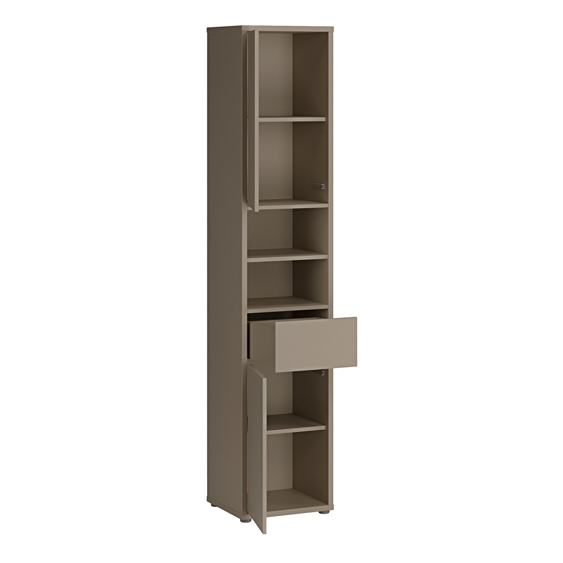 Alice Springs Tall Narrow Bathroom Storage Cabinet with 2 Doors Push-to-Open & 1 Drawer Push-to-Open in Taupe
