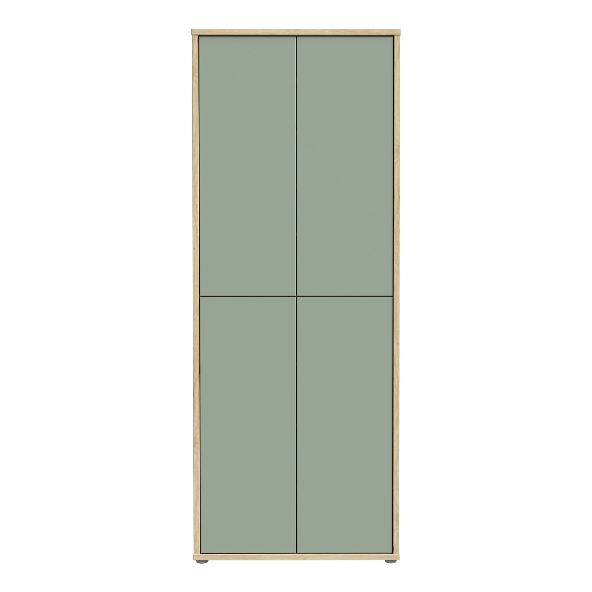 Alice Springs Shoe Cabinet with 4 Doors Push-to-Open in Artisan Oak and Sage Green Doors