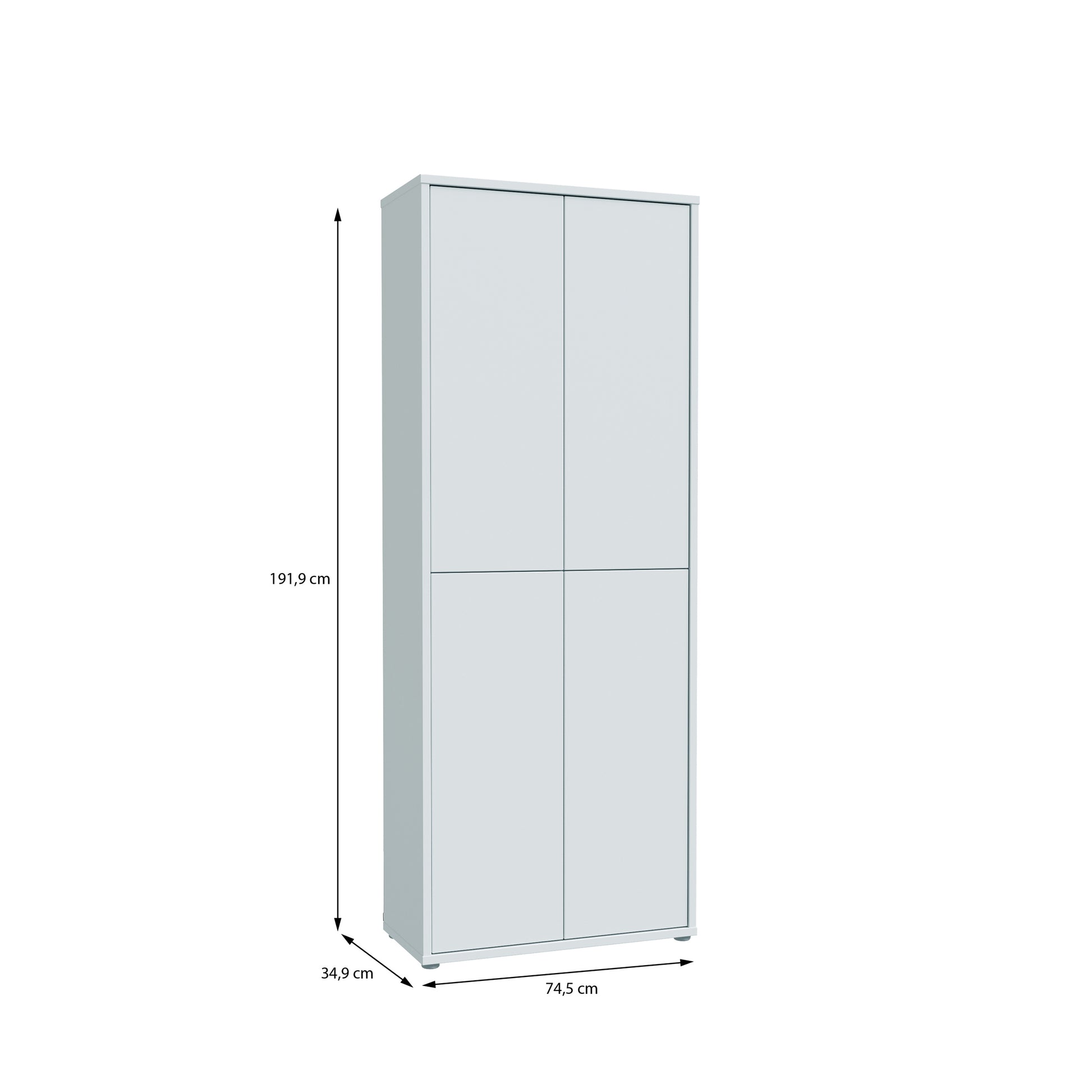 Alice Springs Tall Shoe Cabinet with 4 Doors Push-to-Open in Light Grey