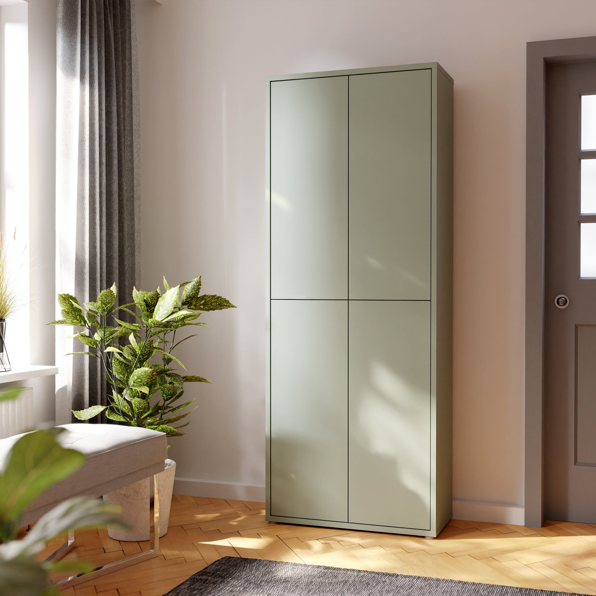 Alice Springs Tall Shoe Cabinet with 4 Doors Push-to-Open in Sage Green