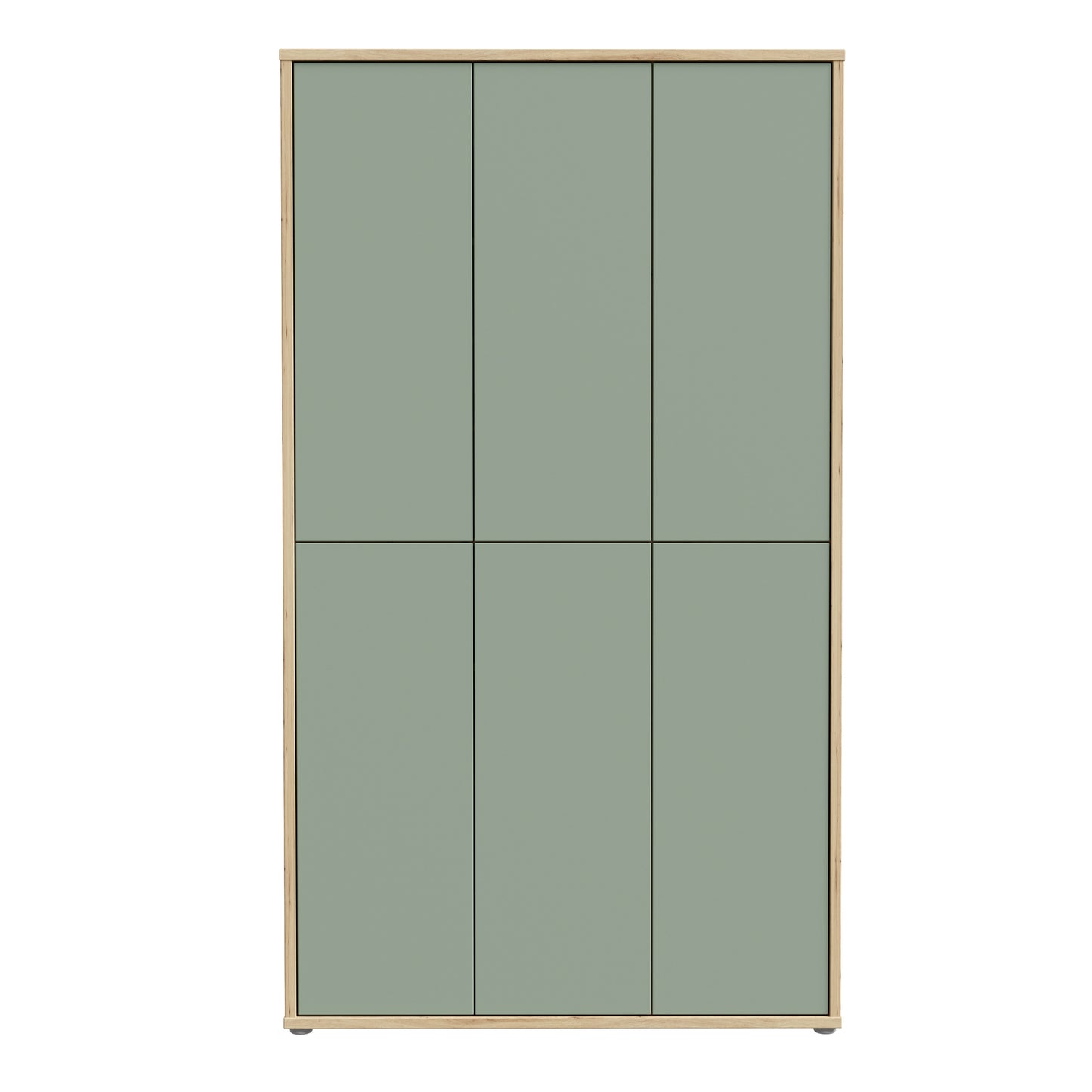 Alice Springs Shoe Cabinet with 6 Doors Push-to-Open in Artisan Oak and Sage Green Doors