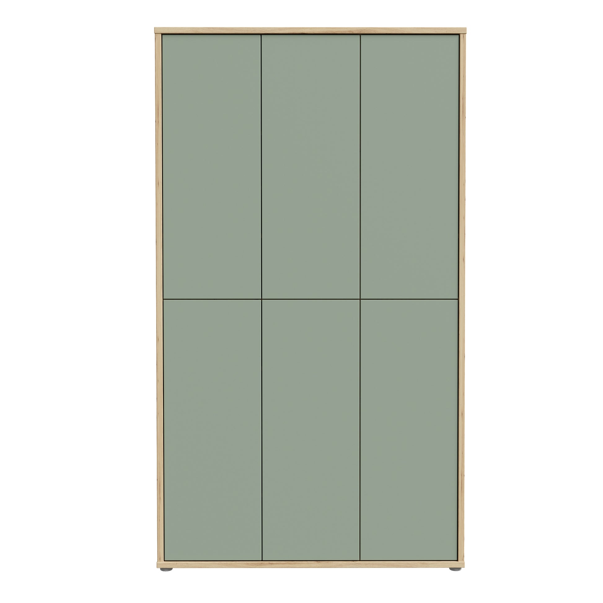 Alice Springs Shoe Cabinet with 6 Doors Push-to-Open in Artisan Oak and Sage Green Doors
