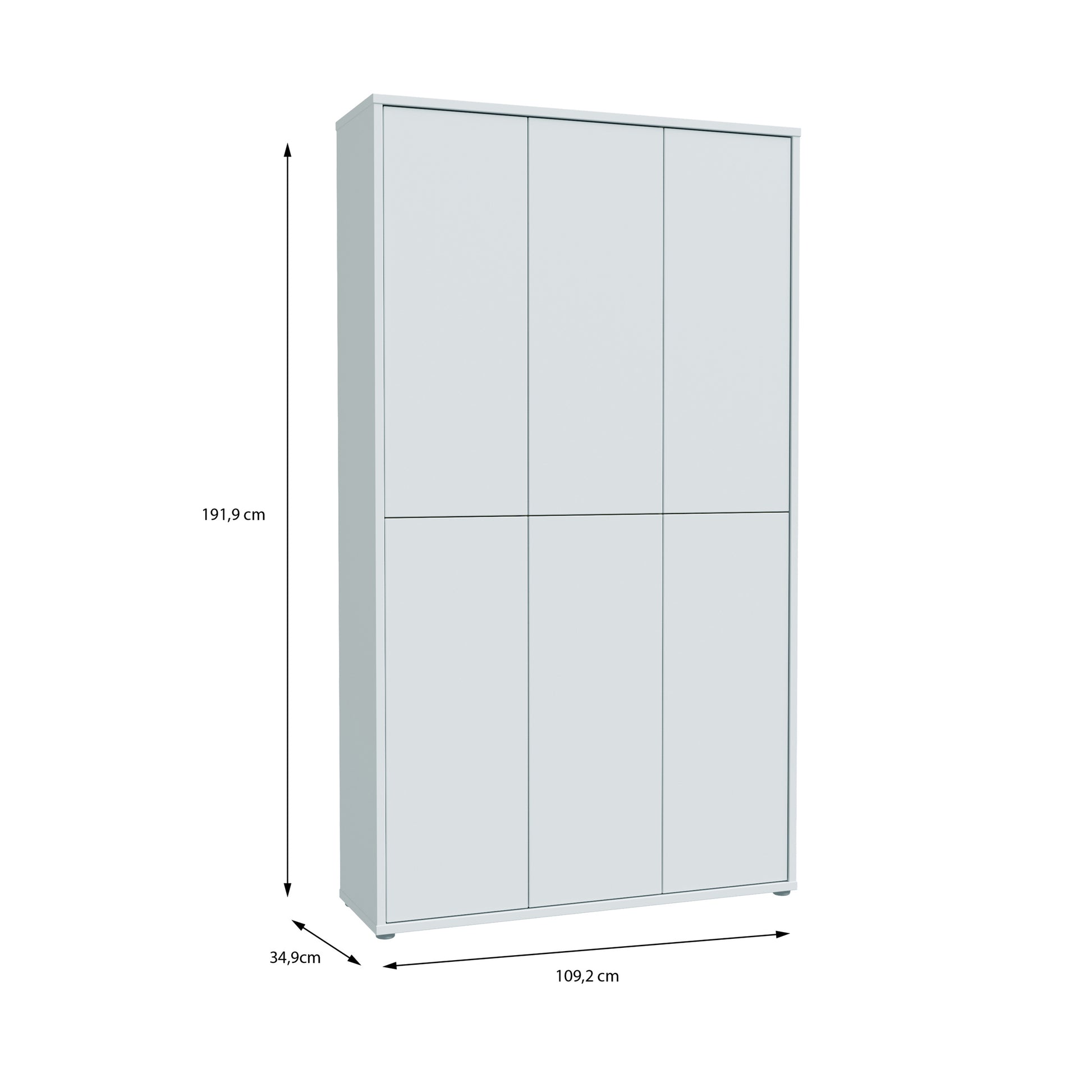 Alice Springs Tall Shoe Cabinet with 6 Doors Push-to-Open in Light Grey