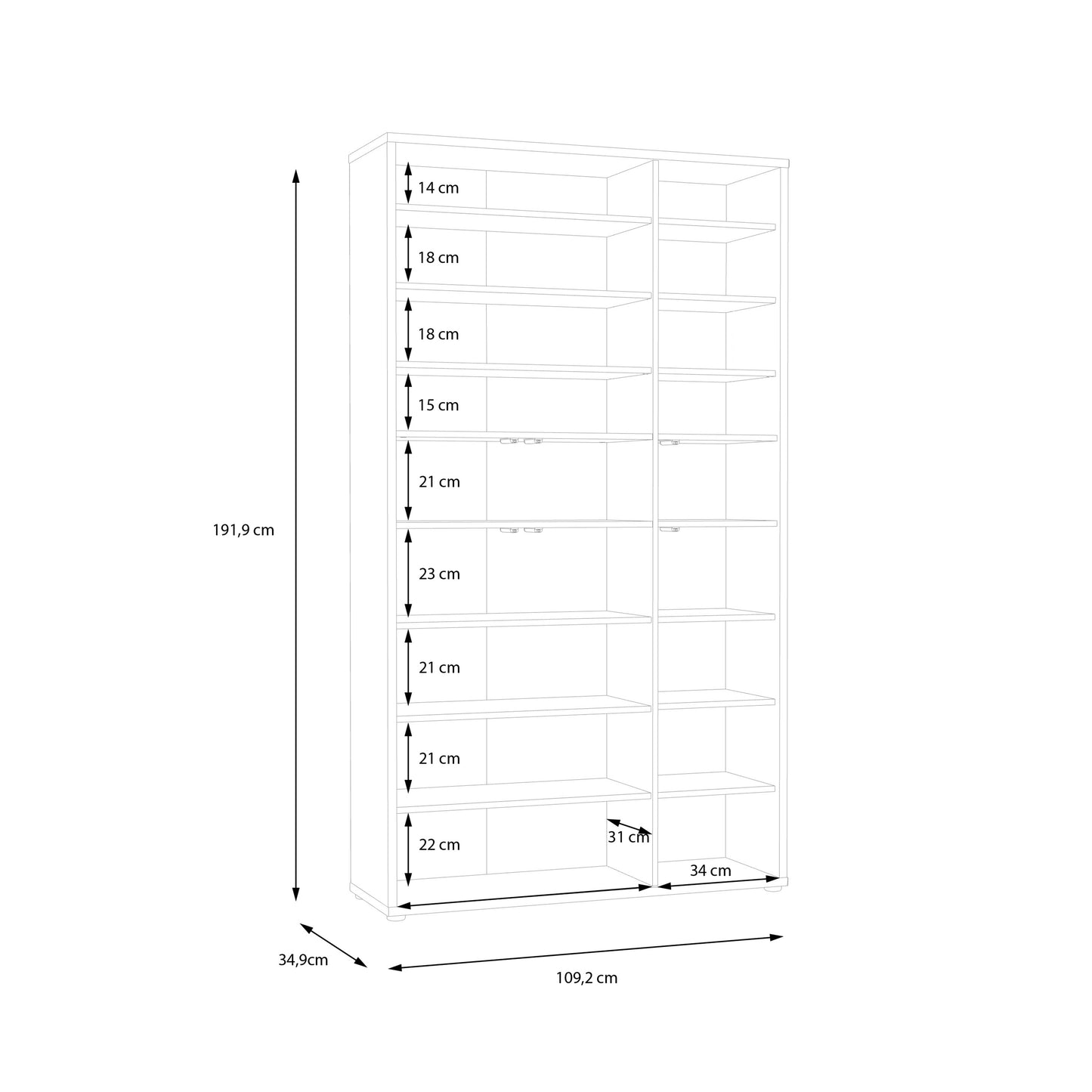 Alice Springs Tall Shoe Cabinet with 6 Doors Push-to-Open in Taupe