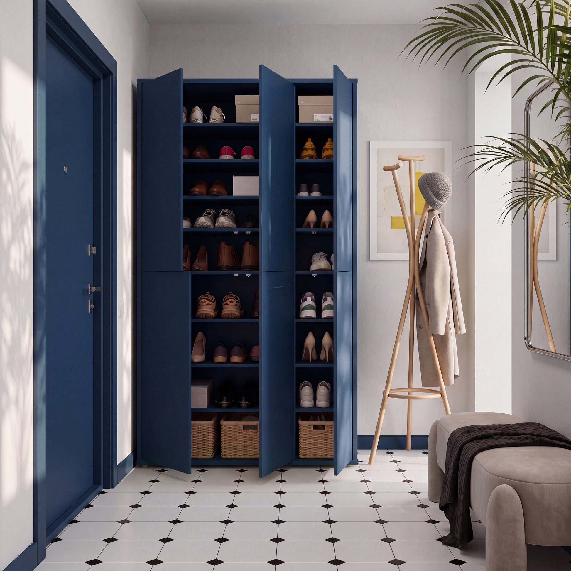 Alice Springs Tall Shoe Cabinet with 6 Doors Push-to-Open in Night Blue