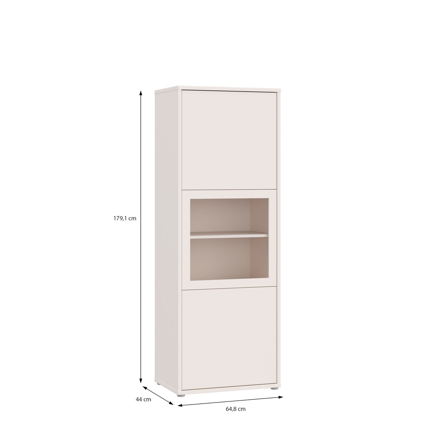 Alice Springs Narrow Display Cabinet with 3 Push-to-Open Doors in Sand