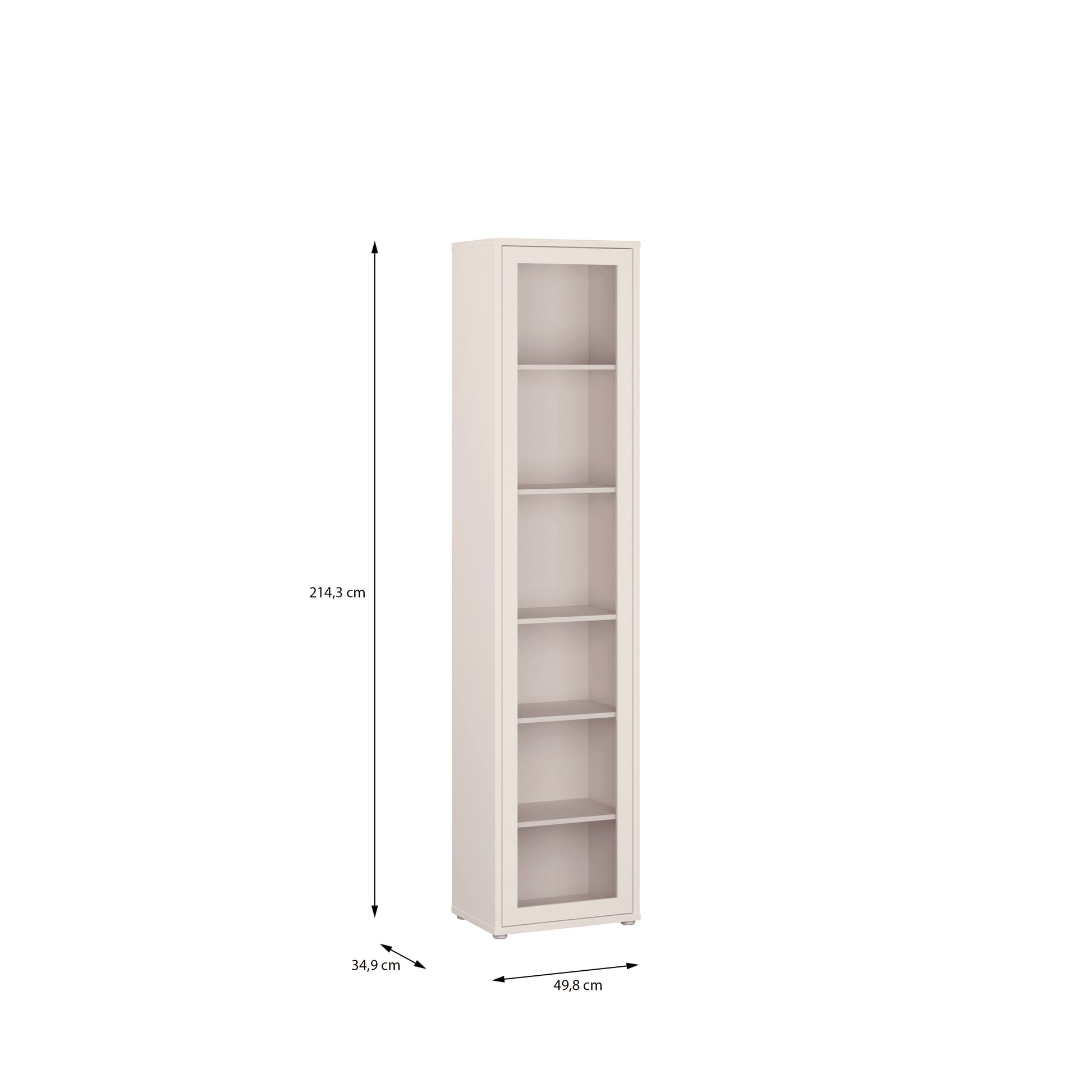 Alice Springs Slim Tall Display Cabinet with 1 Glass Door Push-to-Open & 5 Shelves in Sand