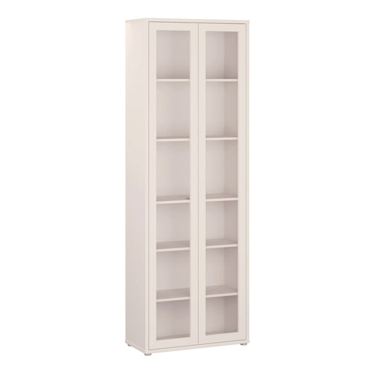 Alice Springs Slim Tall Display Cabinet with 2 Glass Doors Push-to-Open & 5 Shelves in Sand