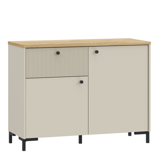 Bixbite Sideboard with Fluted Detail, Drawer & Cupboard in Mauvella Oak and Sand