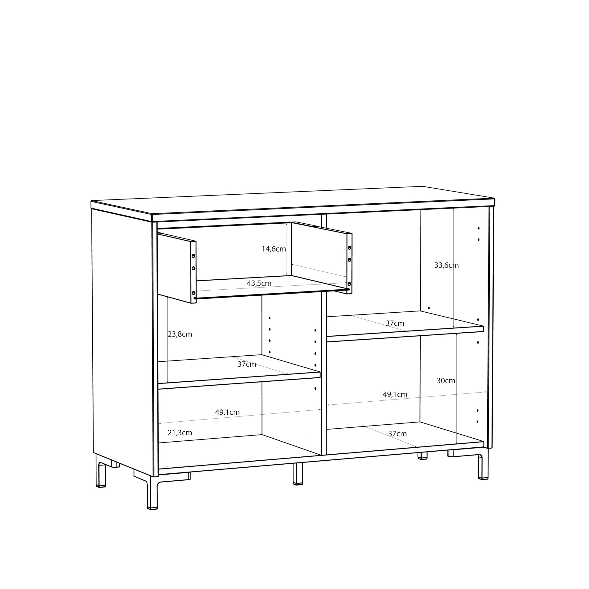 Bixbite Sideboard with Fluted Detail, Drawer & Cupboard in Mauvella Oak and Sand
